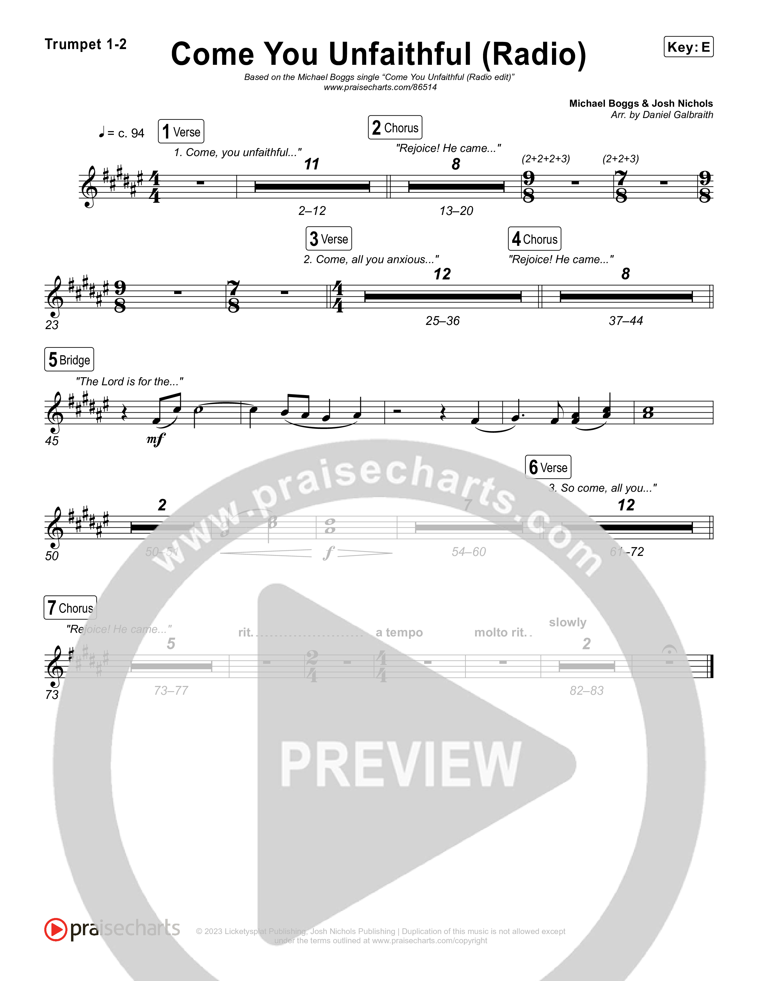 Come You Unfaithful (Radio) Trumpet 1,2 (Michael Boggs)