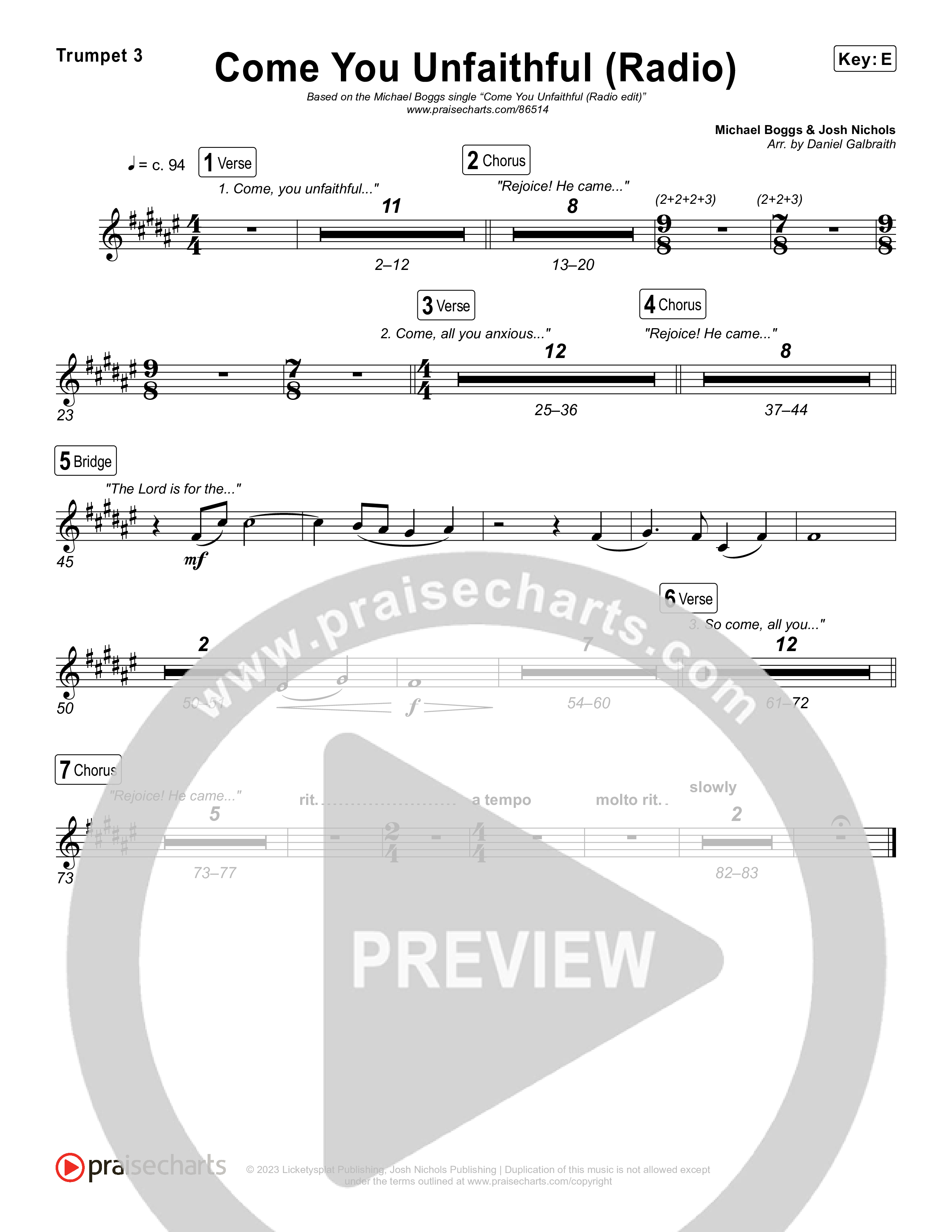 Come You Unfaithful (Radio) Trumpet 1,2 (Michael Boggs)