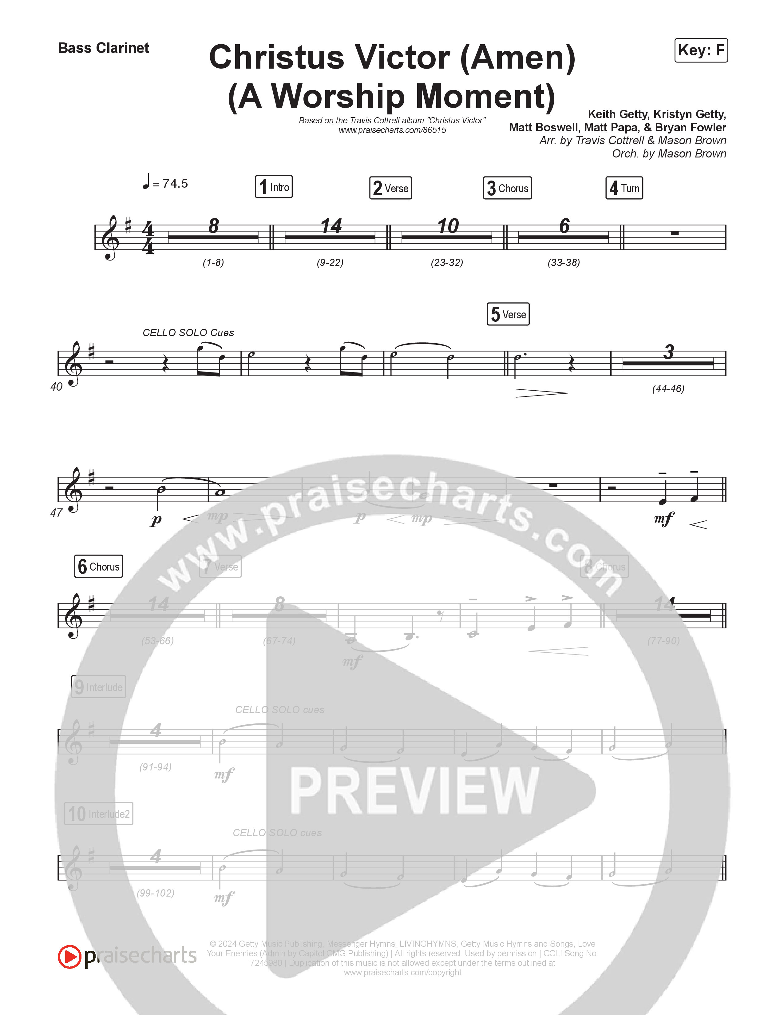 Christus Victor (Amen) (A Worship Moment) (Choral/SATB) Bass Clarinet (Brooke Voland / Travis Cottrell / Arr. Mason Brown)