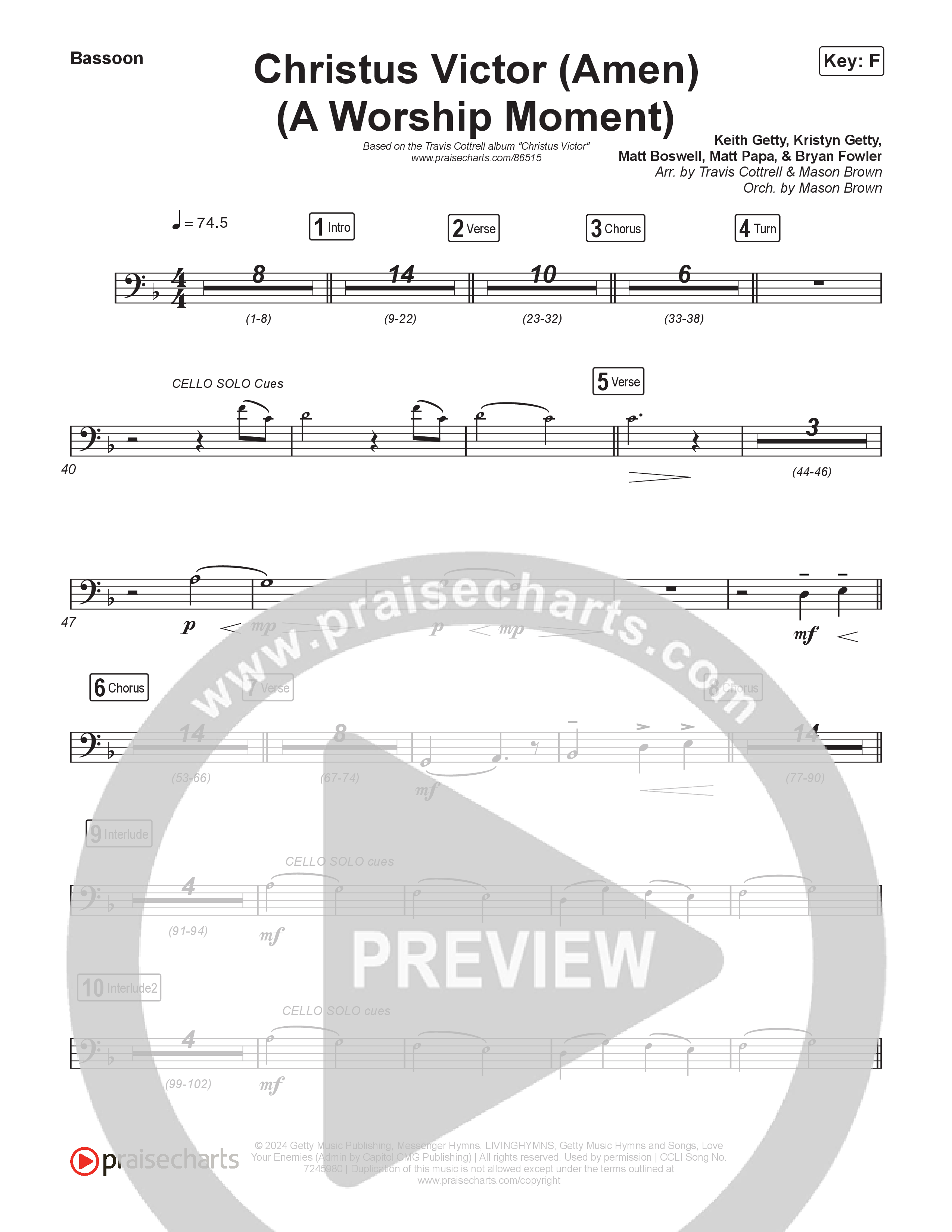 Christus Victor (Amen) (A Worship Moment) (Choral/SATB) Bassoon (Brooke Voland / Travis Cottrell / Arr. Mason Brown)