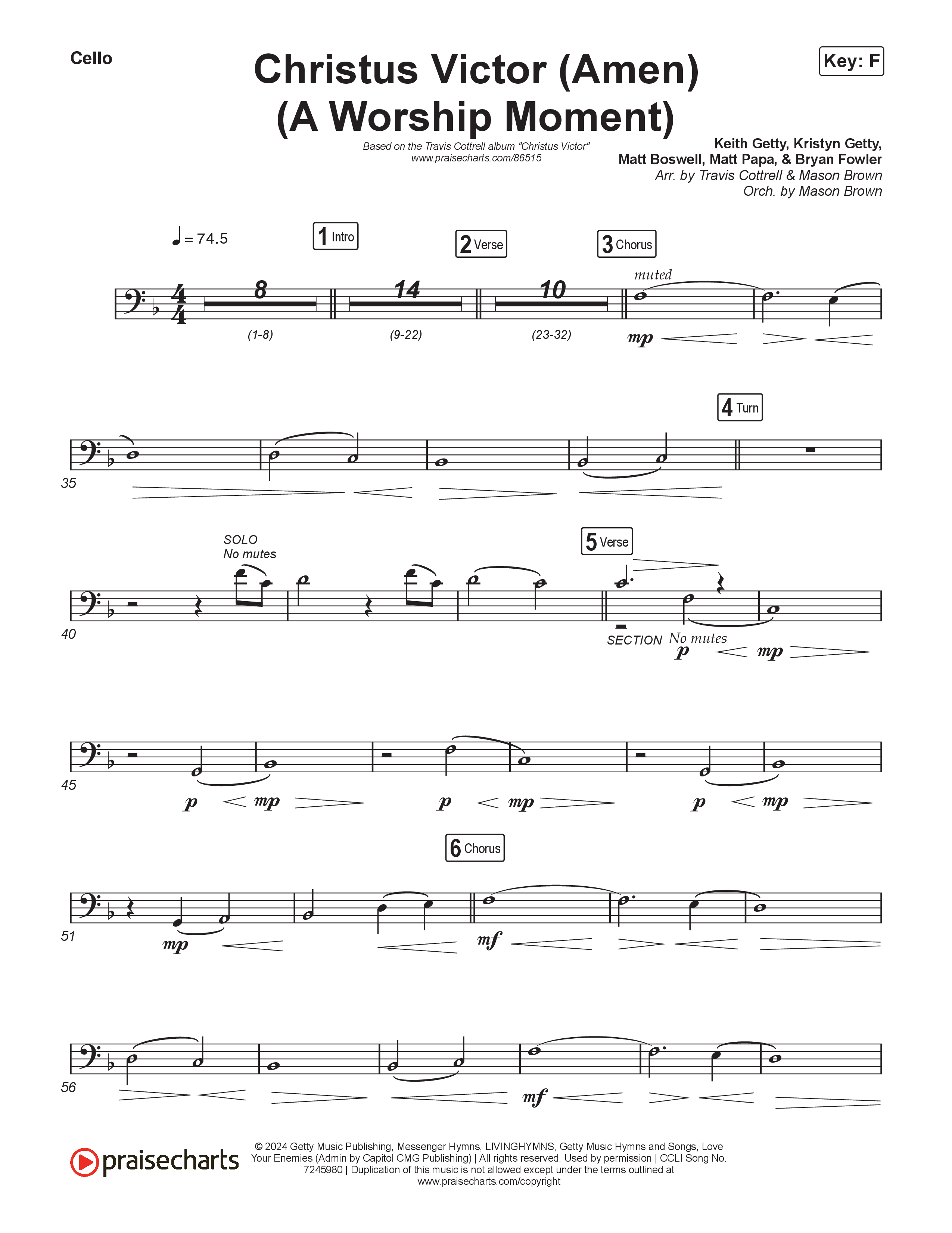 Christus Victor (Amen) (A Worship Moment) (Choral/SATB) Cello (Brooke Voland / Travis Cottrell / Arr. Mason Brown)