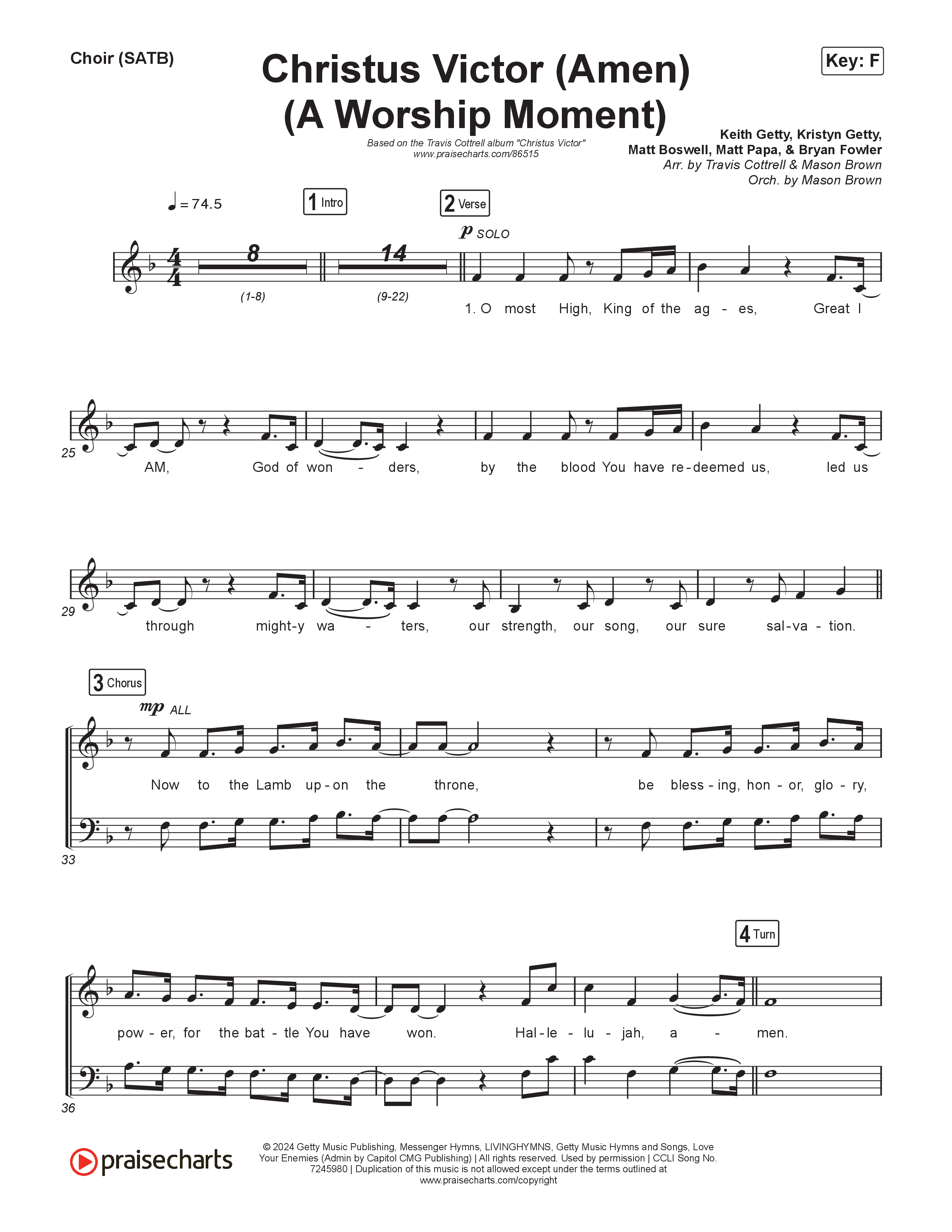 Christus Victor (Amen) (A Worship Moment) (Choral/SATB) Choir Sheet (SATB) (Brooke Voland / Travis Cottrell / Arr. Mason Brown)