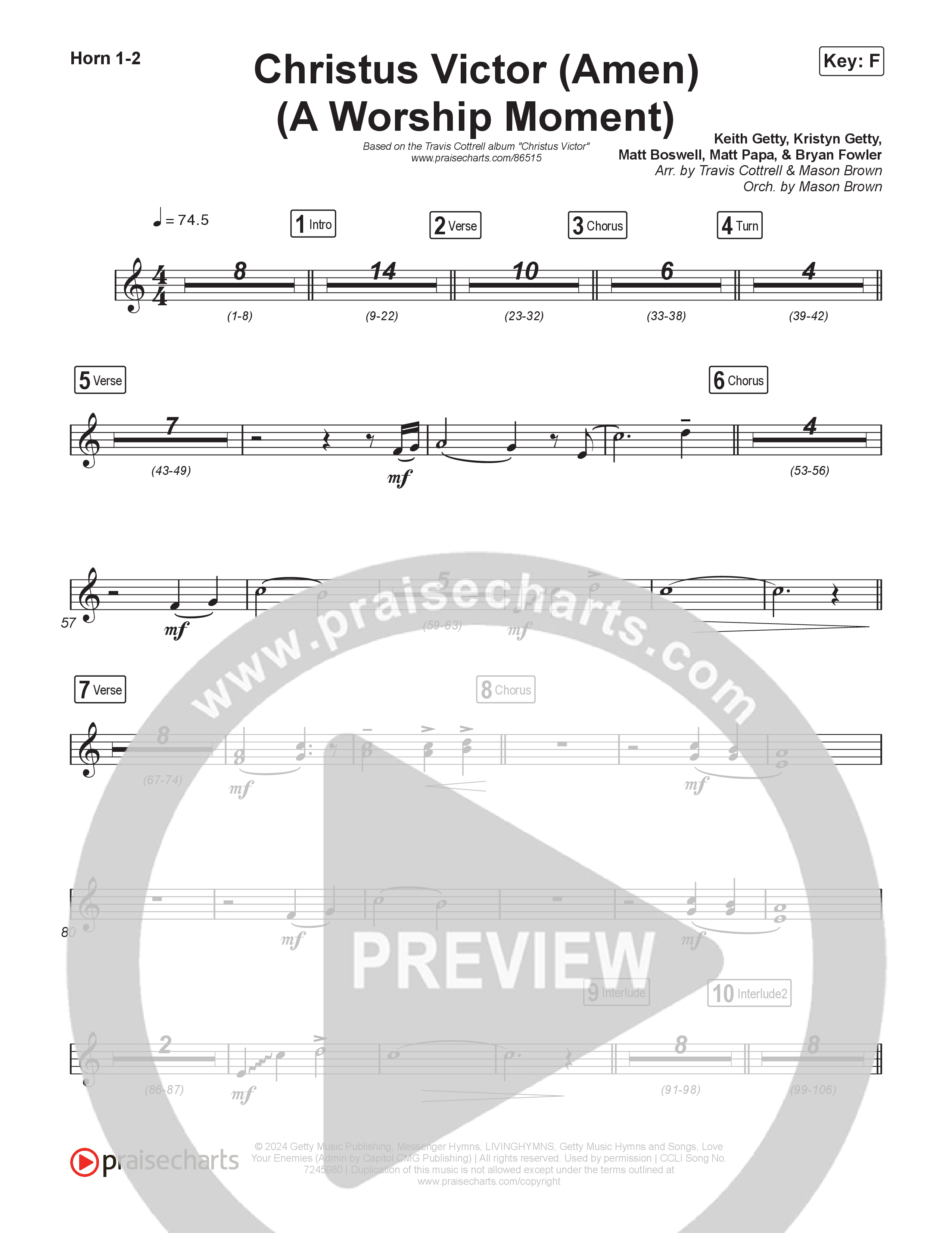 Christus Victor (Amen) (A Worship Moment) (Choral/SATB) French Horn 1,2 (Brooke Voland / Travis Cottrell / Arr. Mason Brown)