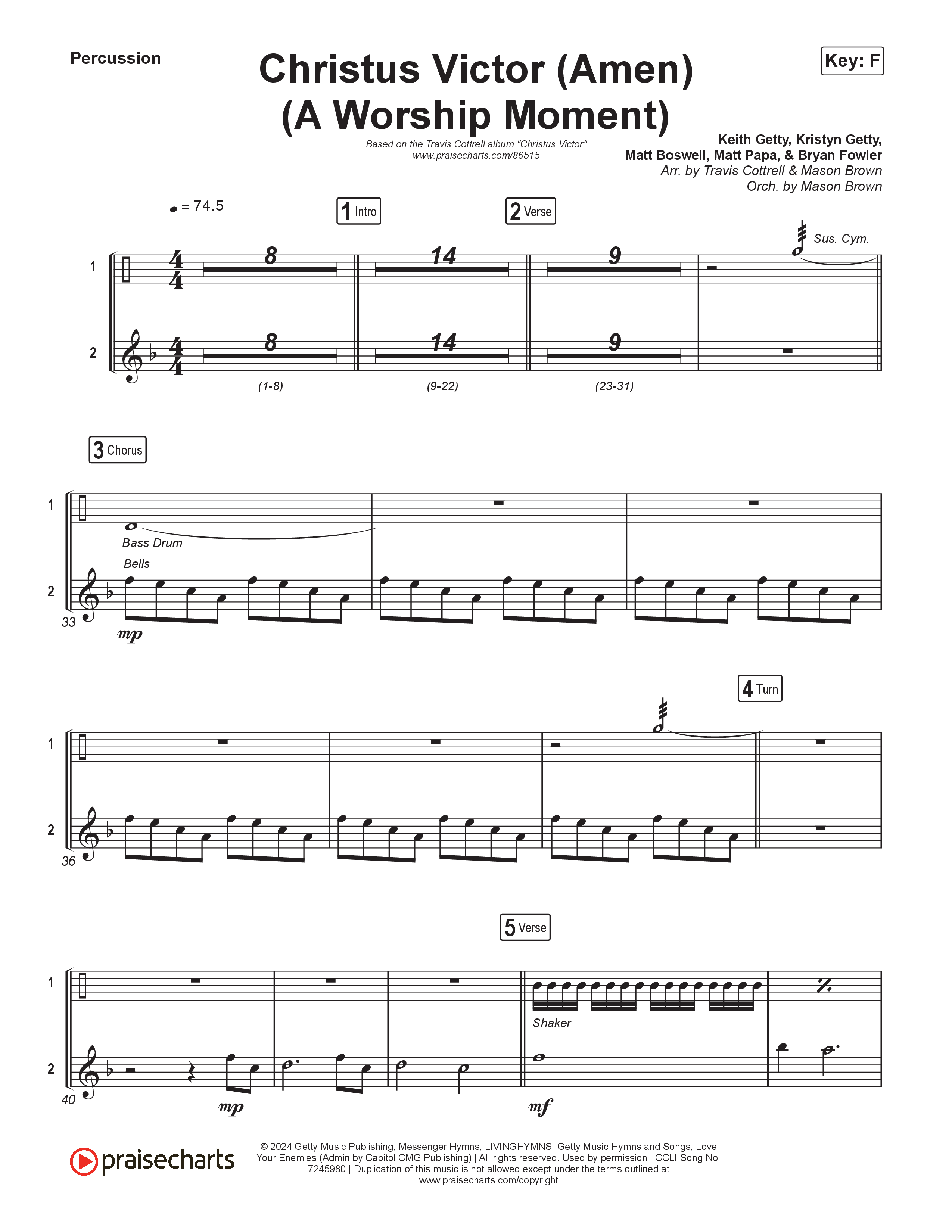 Christus Victor (Amen) (A Worship Moment) (Choral/SATB) Percussion (Brooke Voland / Travis Cottrell / Arr. Mason Brown)