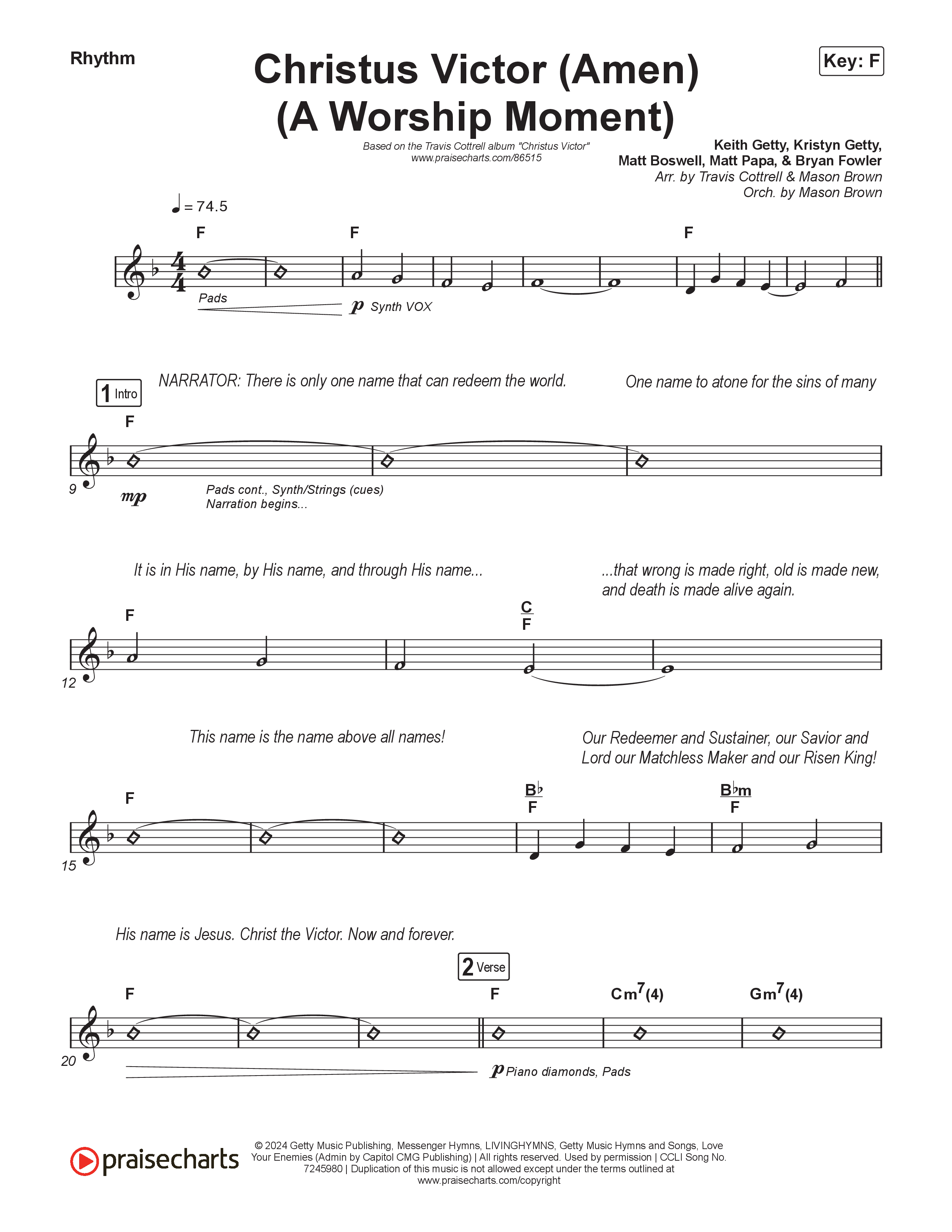 Christus Victor (Amen) (A Worship Moment) (Choral/SATB) Rhythm Chart (Brooke Voland / Travis Cottrell / Arr. Mason Brown)