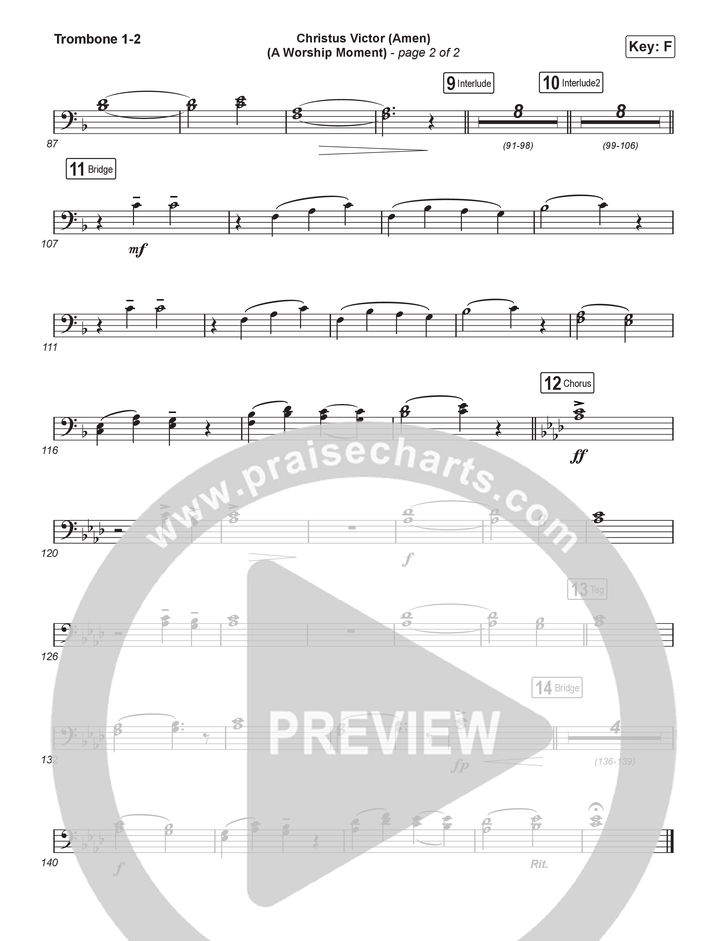 Christus Victor (Amen) (A Worship Moment) (Choral/SATB) Trombone 1/2 (Brooke Voland / Travis Cottrell / Arr. Mason Brown)