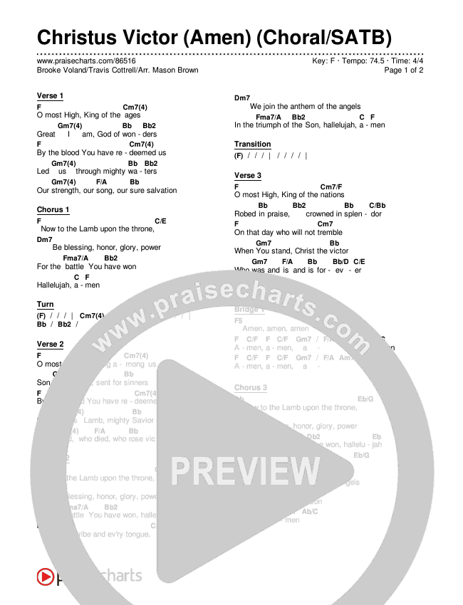 Christus Victor (Amen) (Choral/SATB) Chords & Lyrics (Brooke Voland / Travis Cottrell / Arr. Mason Brown)