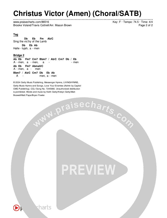 Christus Victor (Amen) (Choral/SATB) Chords & Lyrics (Brooke Voland / Travis Cottrell / Arr. Mason Brown)
