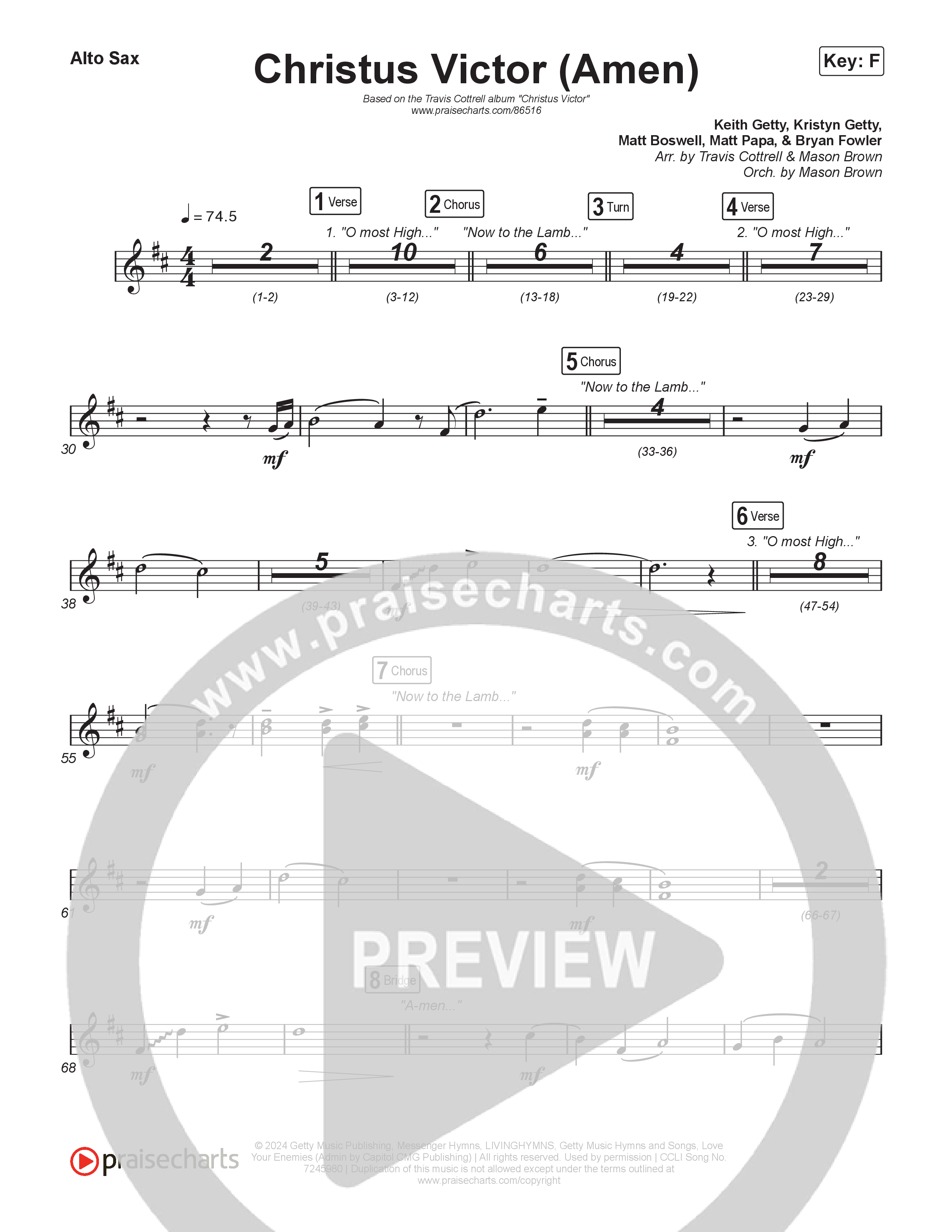 Christus Victor (Amen) (Choral/SATB) Alto Sax (Brooke Voland / Travis Cottrell / Arr. Mason Brown)