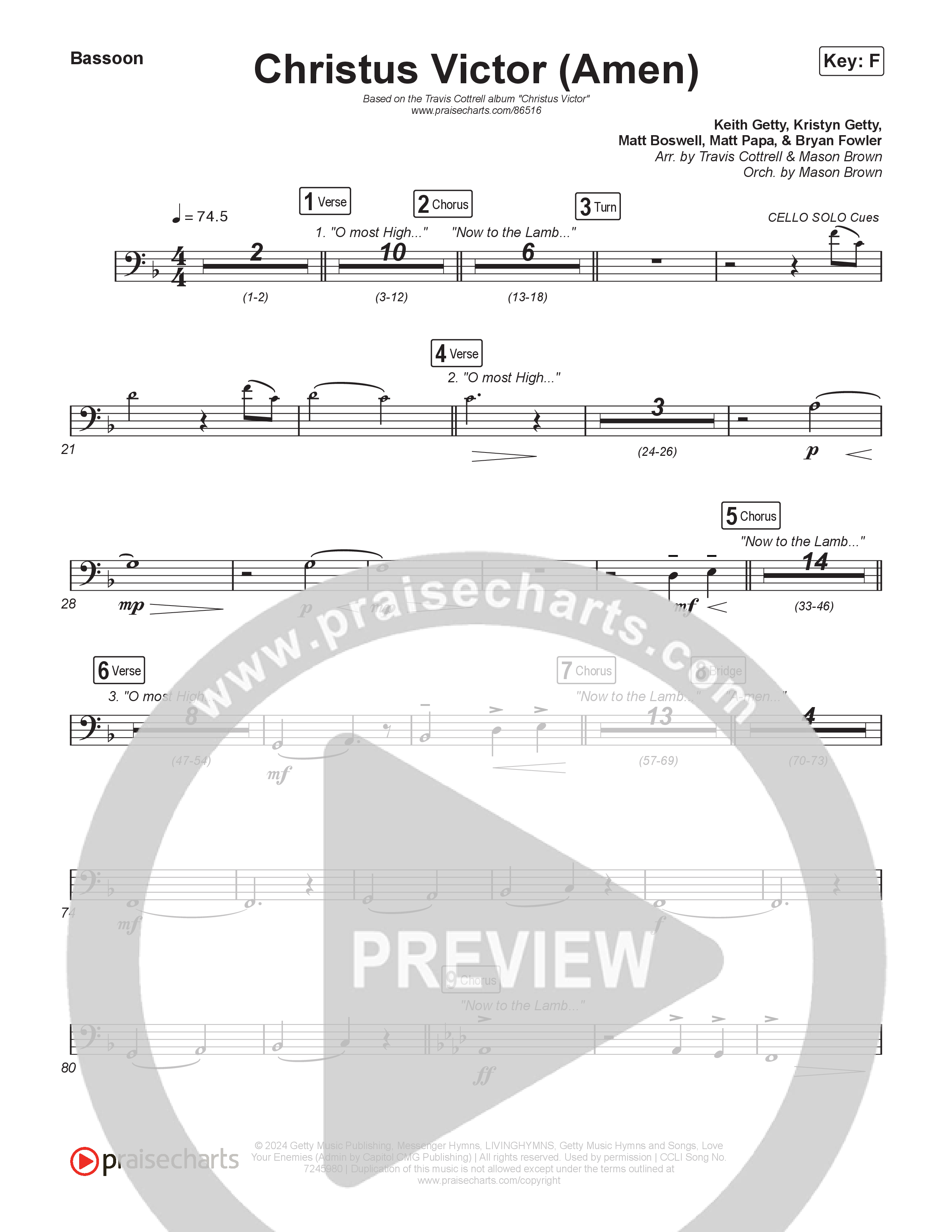 Christus Victor (Amen) (Choral/SATB) Bassoon (Brooke Voland / Travis Cottrell / Arr. Mason Brown)