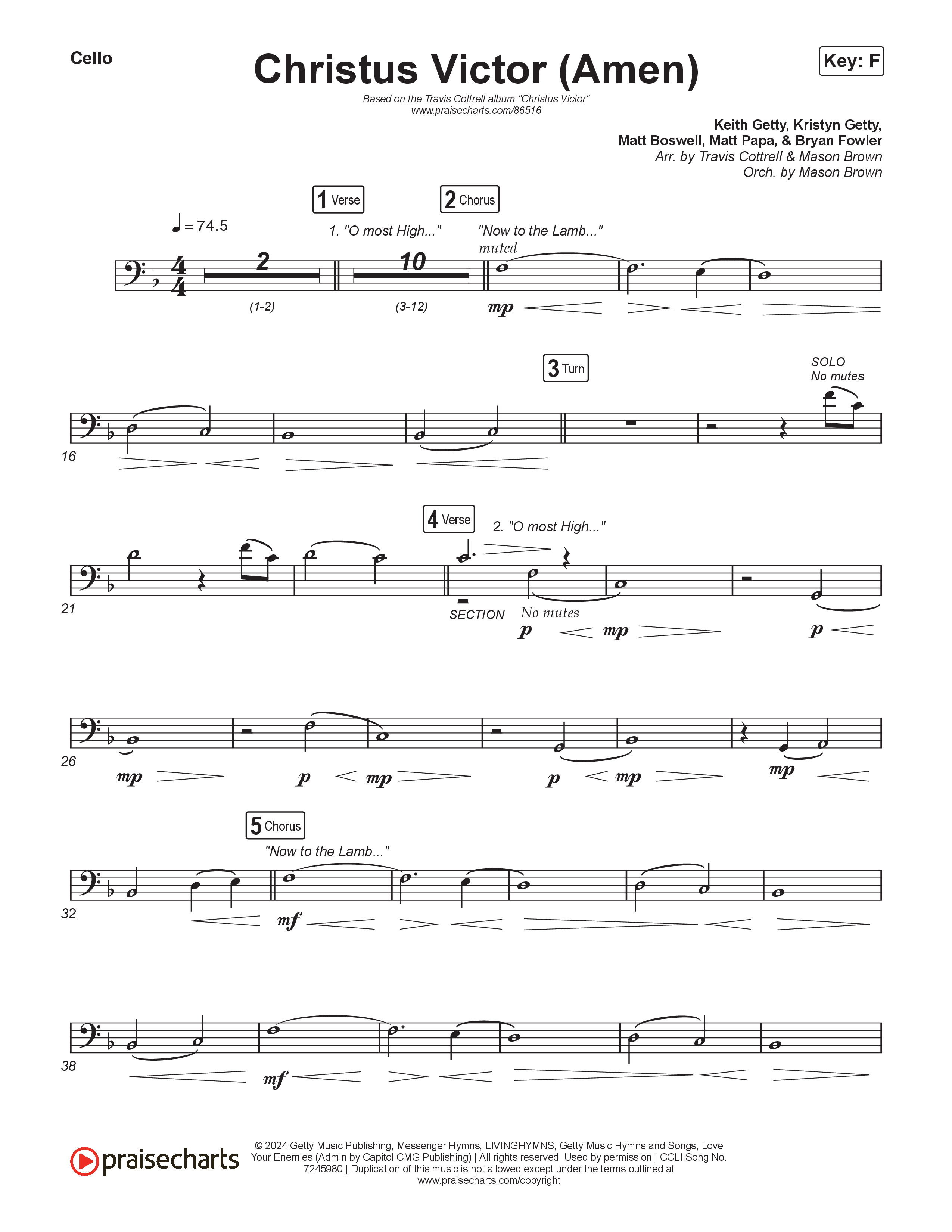 Christus Victor (Amen) (Choral/SATB) Cello (Brooke Voland / Travis Cottrell / Arr. Mason Brown)