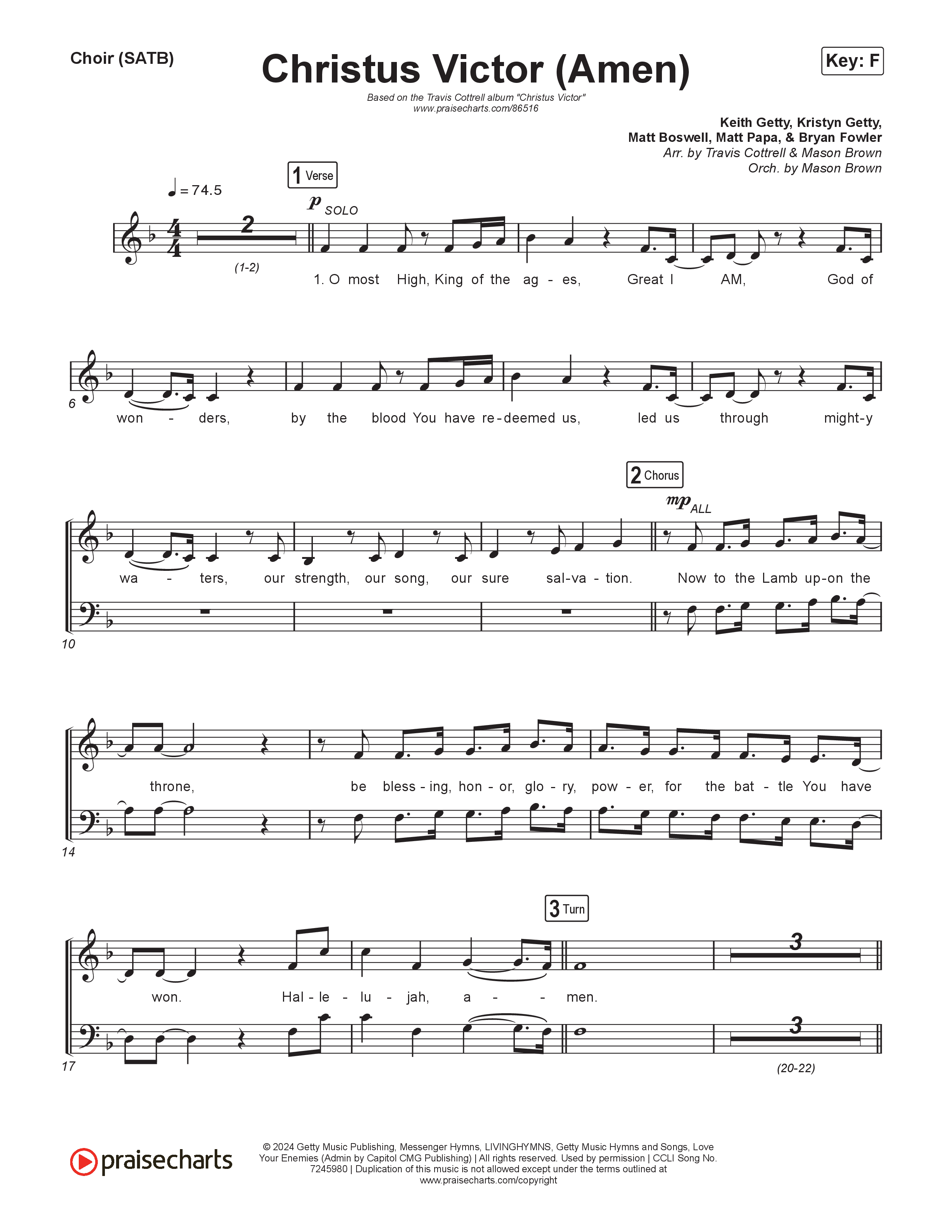 Christus Victor (Amen) (Choral/SATB) Choir Sheet (SATB) (Brooke Voland / Travis Cottrell / Arr. Mason Brown)