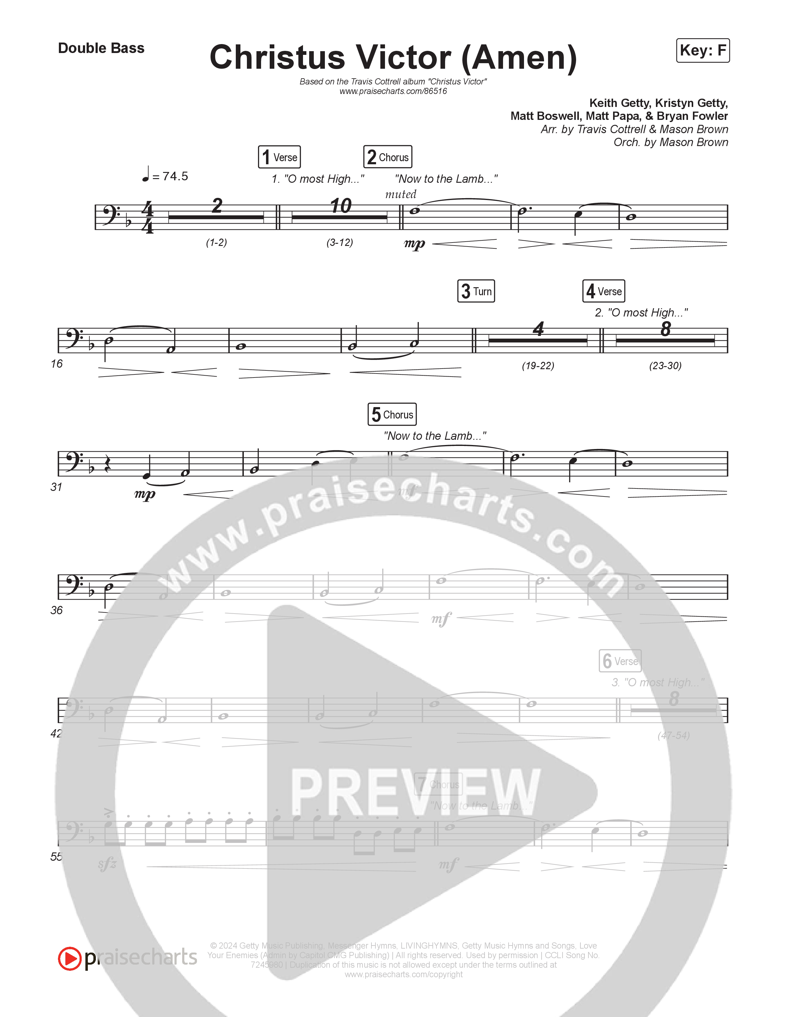 Christus Victor (Amen) (Choral/SATB) String Bass (Brooke Voland / Travis Cottrell / Arr. Mason Brown)