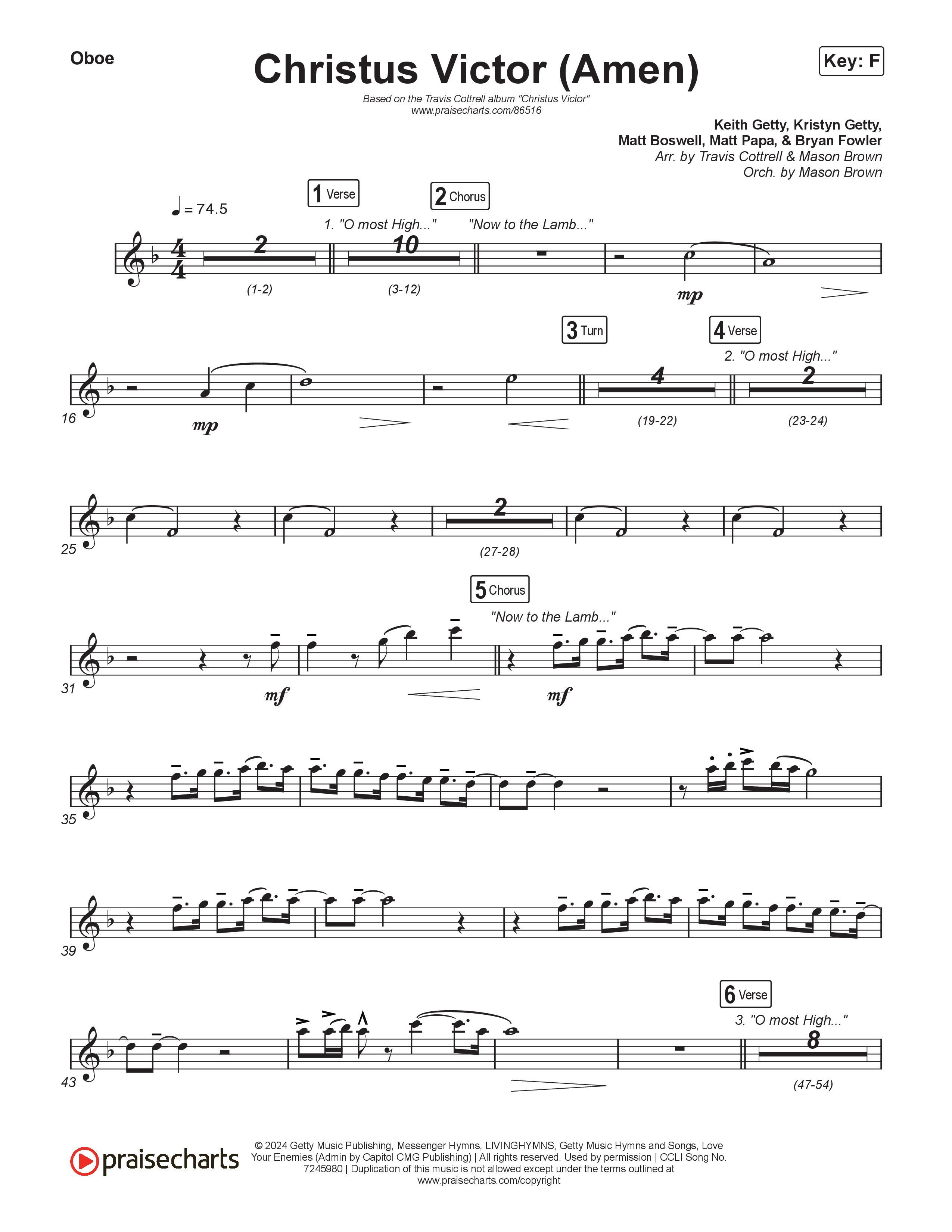 Christus Victor (Amen) (Choral/SATB) Oboe (Brooke Voland / Travis Cottrell / Arr. Mason Brown)
