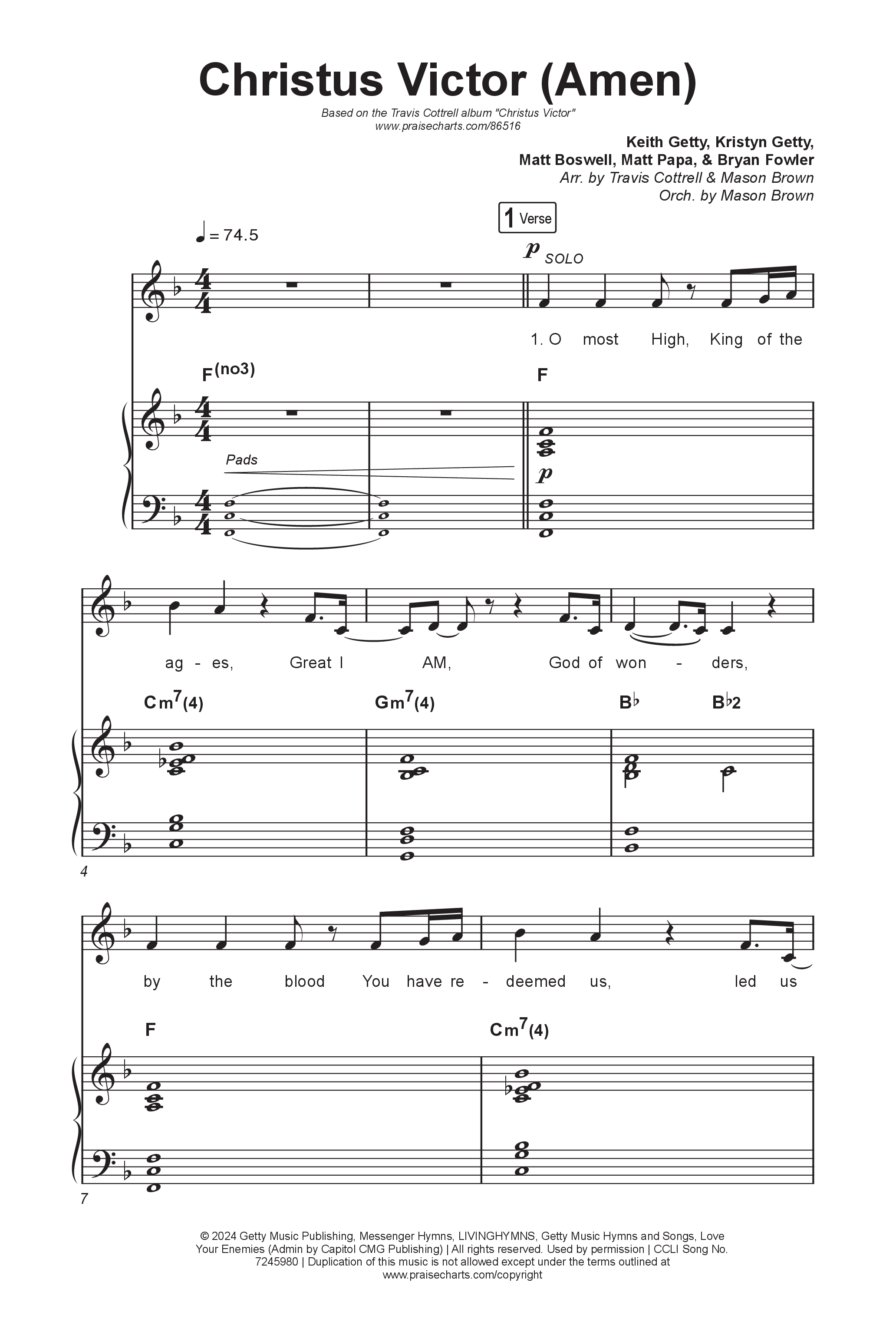 Christus Victor (Amen) (Choral/SATB) Octavo (SATB & Pno) (Brooke Voland / Travis Cottrell / Arr. Mason Brown)