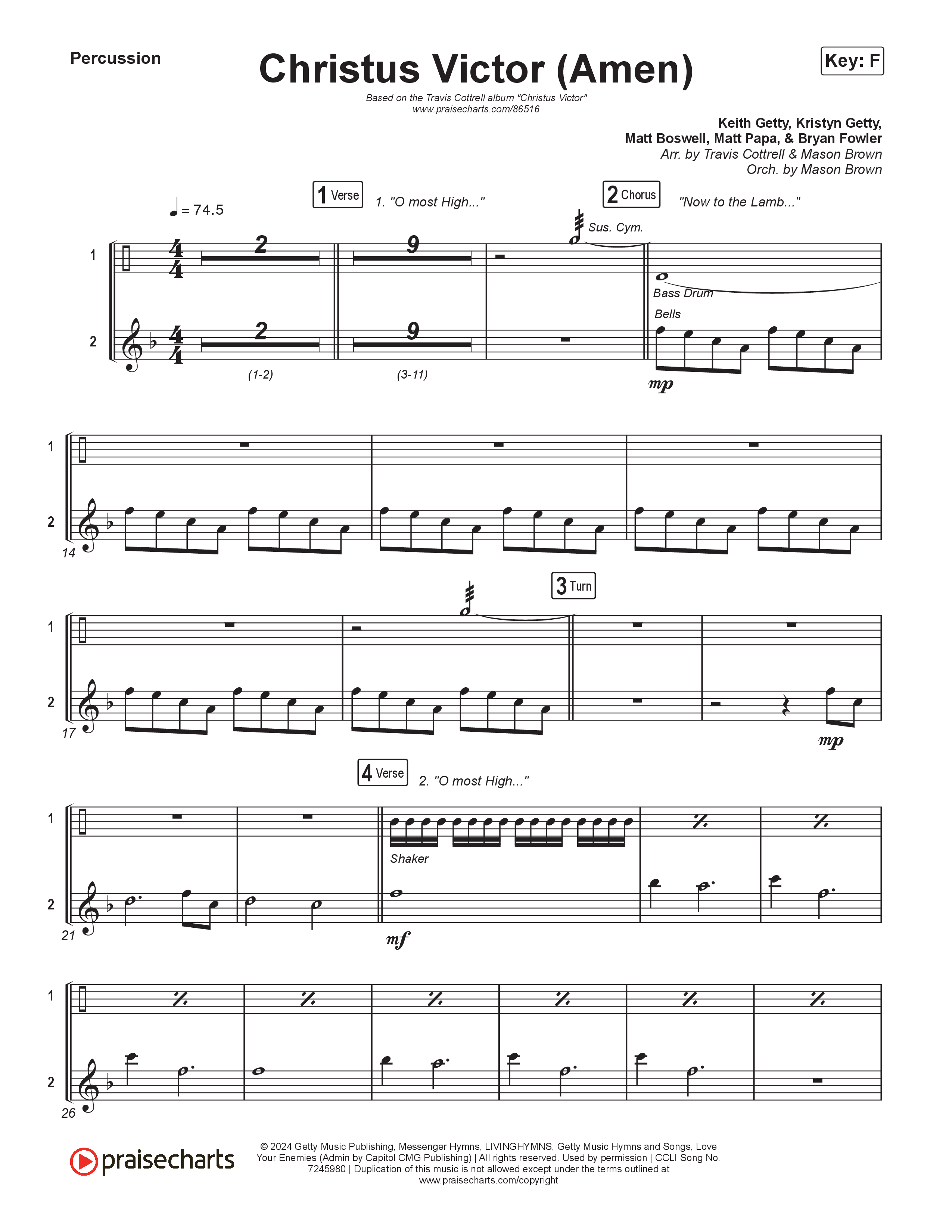 Christus Victor (Amen) (Choral/SATB) Percussion (Brooke Voland / Travis Cottrell / Arr. Mason Brown)