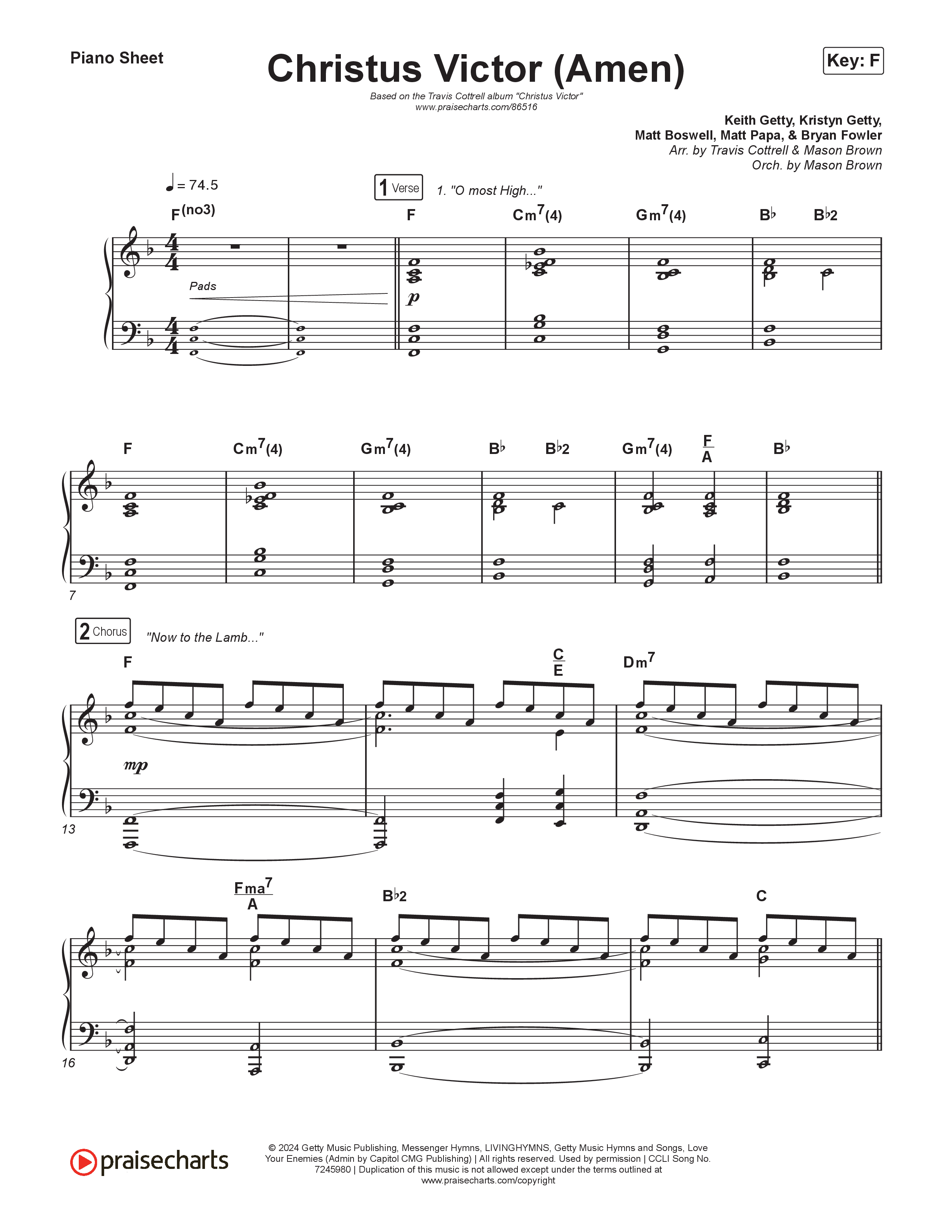 Christus Victor (Amen) (Choral/SATB) Piano Sheet (Brooke Voland / Travis Cottrell / Arr. Mason Brown)