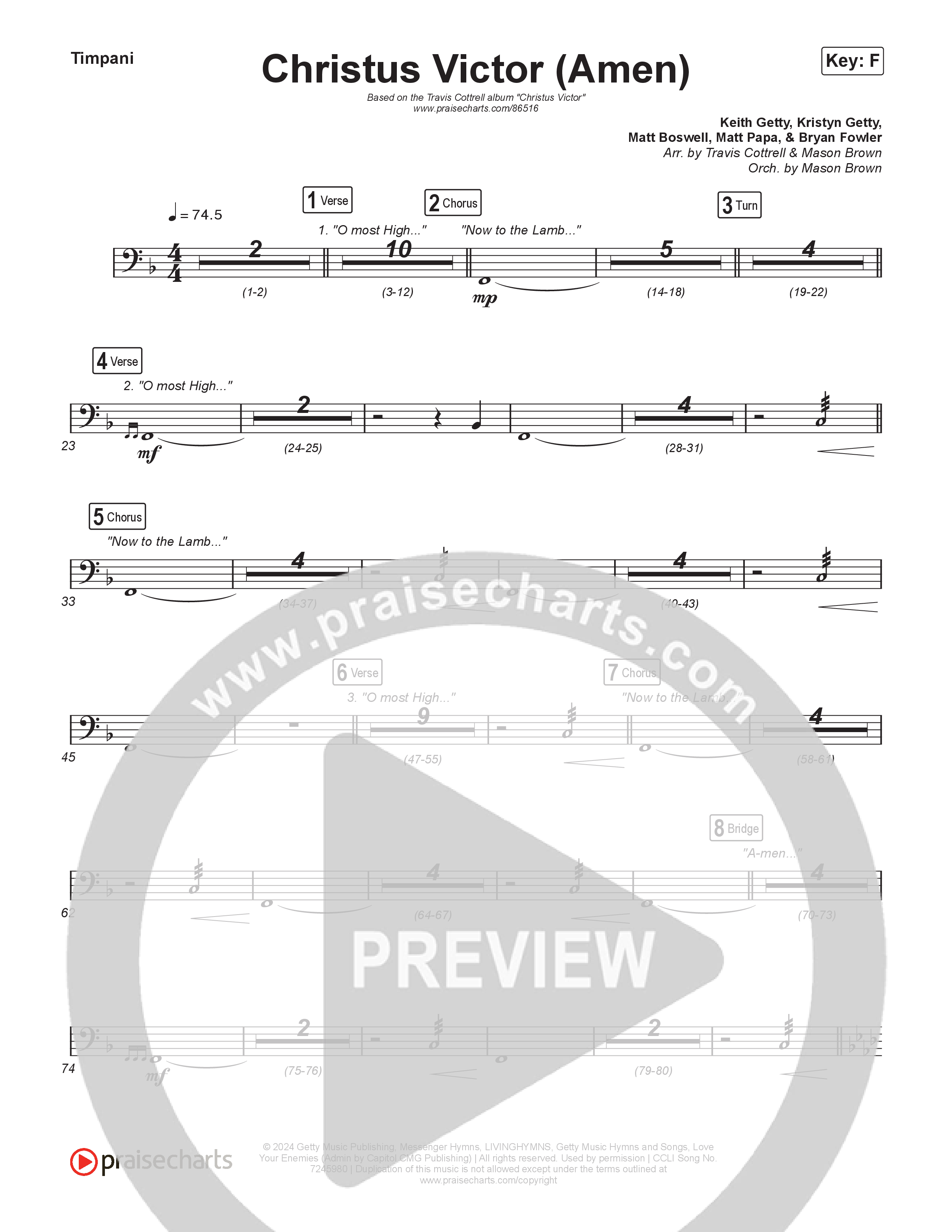 Christus Victor (Amen) (Choral/SATB) Timpani (Brooke Voland / Travis Cottrell / Arr. Mason Brown)