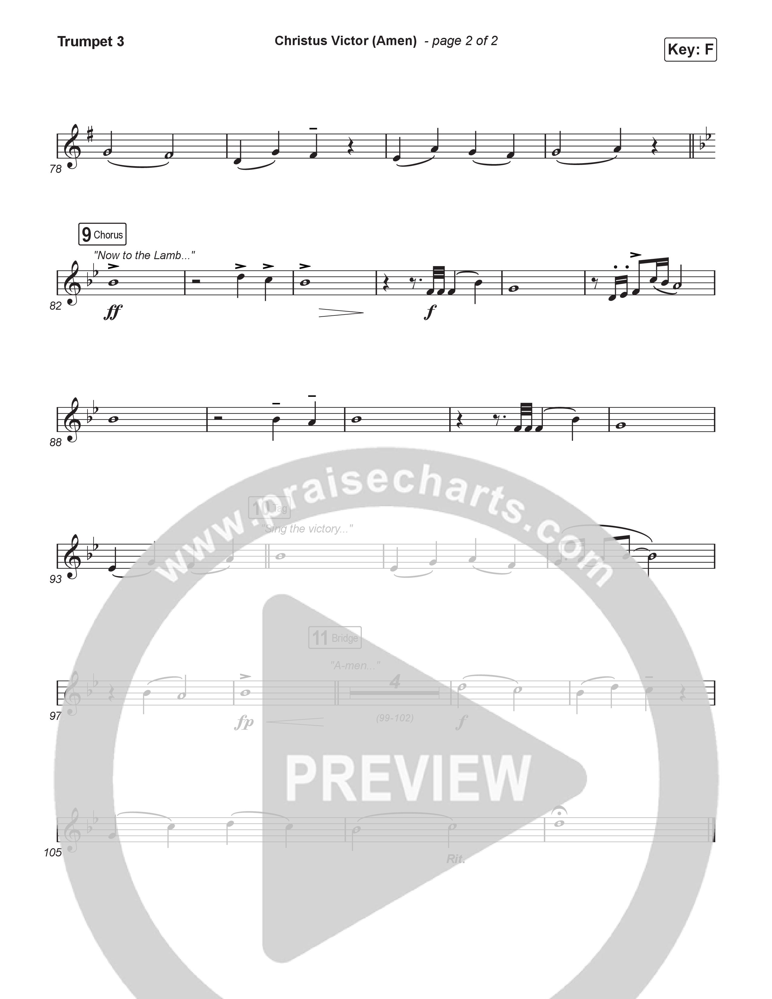 Christus Victor (Amen) (Choral/SATB) Trumpet 3 (Brooke Voland / Travis Cottrell / Arr. Mason Brown)