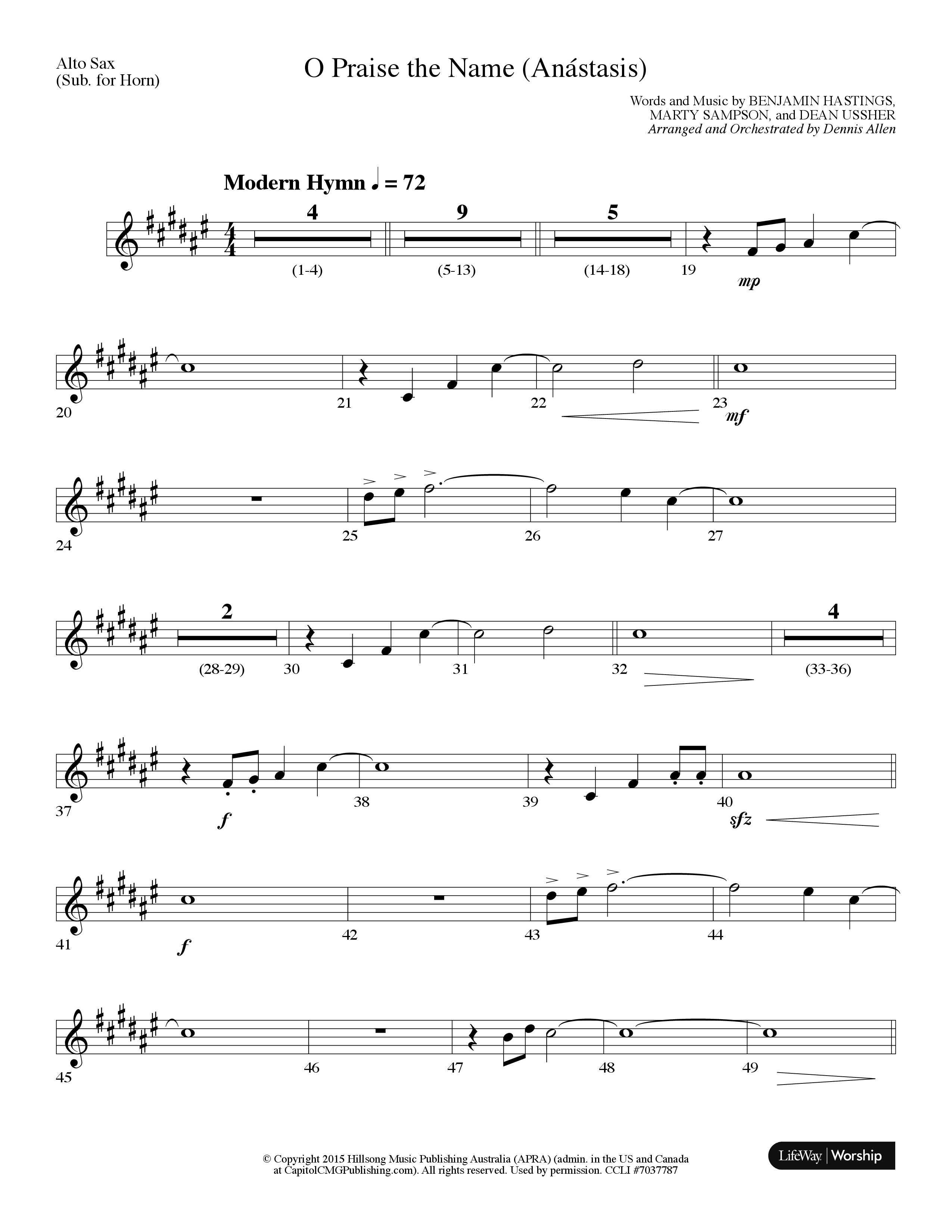 O Praise The Name (Anastasis) (Choral Anthem SATB) Alto Sax (Lifeway Choral / Arr. Dennis Allen)