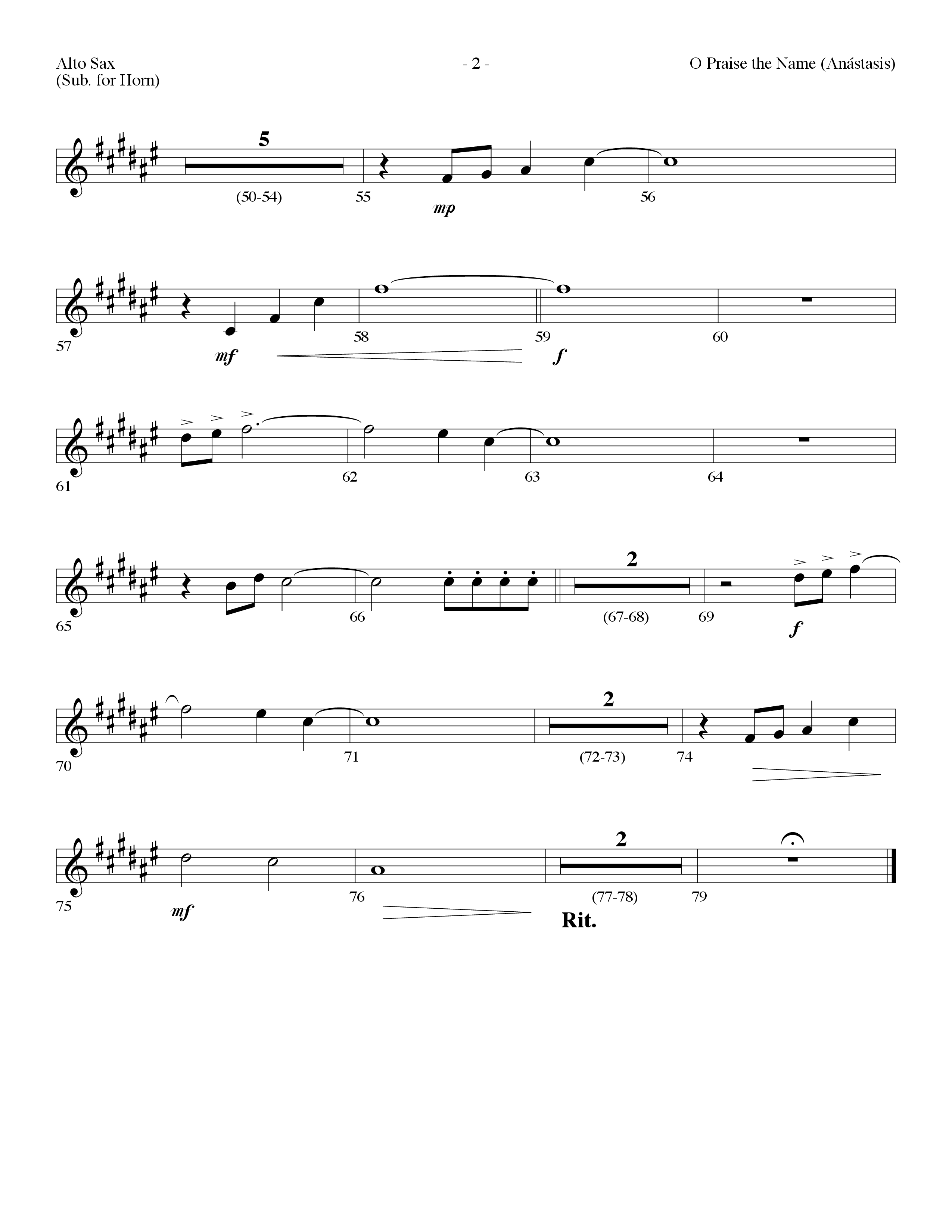 O Praise The Name (Anastasis) (Choral Anthem SATB) Alto Sax (Lifeway Choral / Arr. Dennis Allen)
