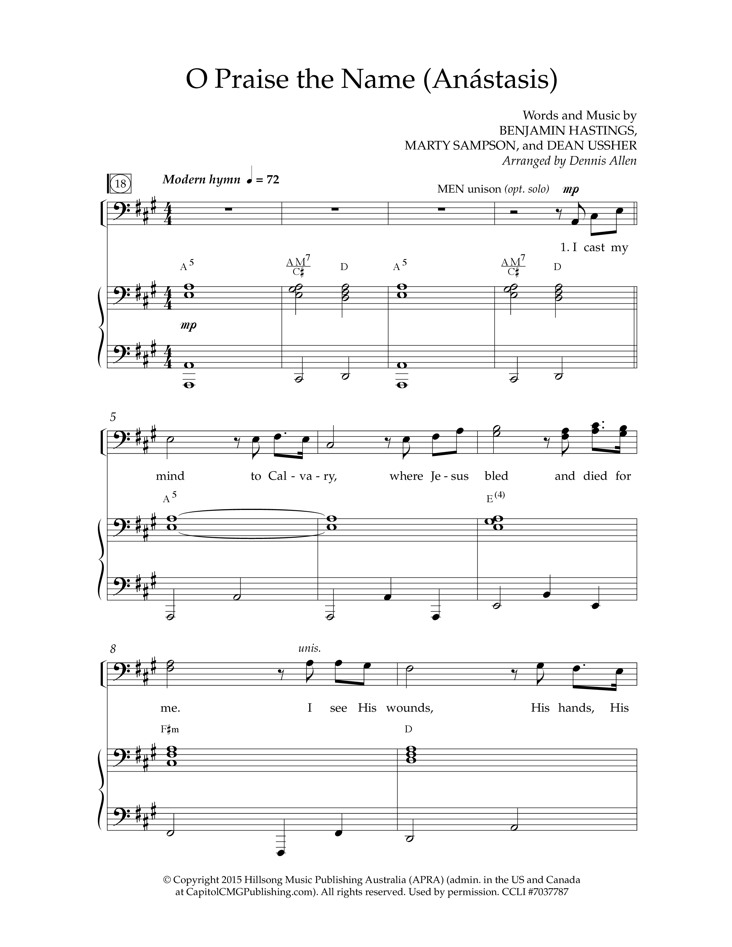 O Praise The Name (Anastasis) (Choral Anthem SATB) Anthem (SATB/Piano) (Lifeway Choral / Arr. Dennis Allen)