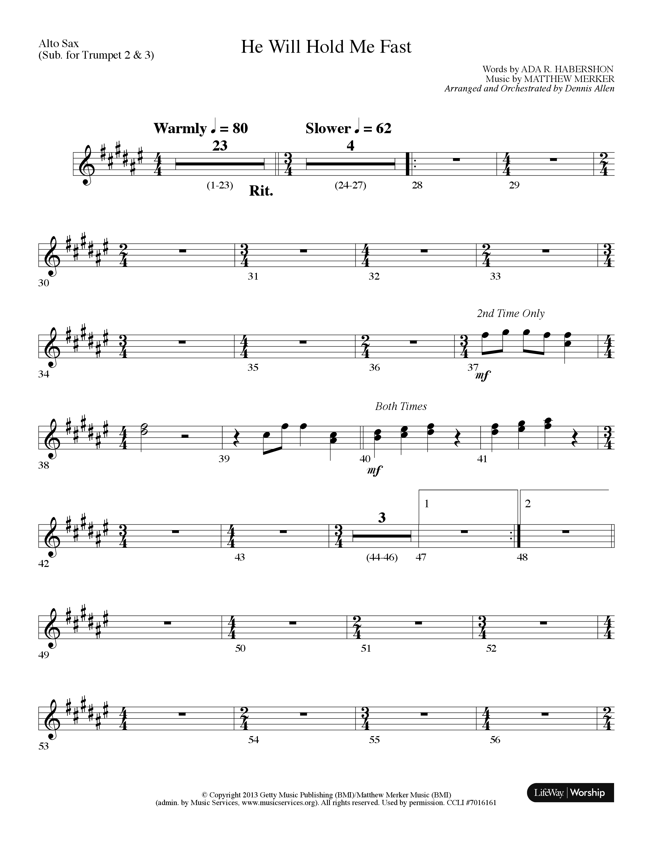 He Will Hold Me Fast (Choral Anthem SATB) Alto Sax (Lifeway Choral / Arr. Dennis Allen)