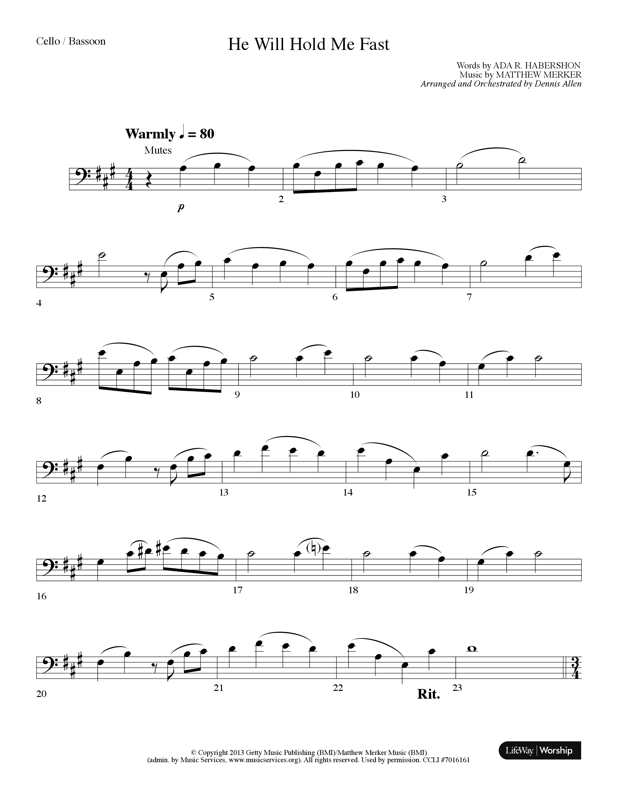 He Will Hold Me Fast (Choral Anthem SATB) Cello (Lifeway Choral / Arr. Dennis Allen)
