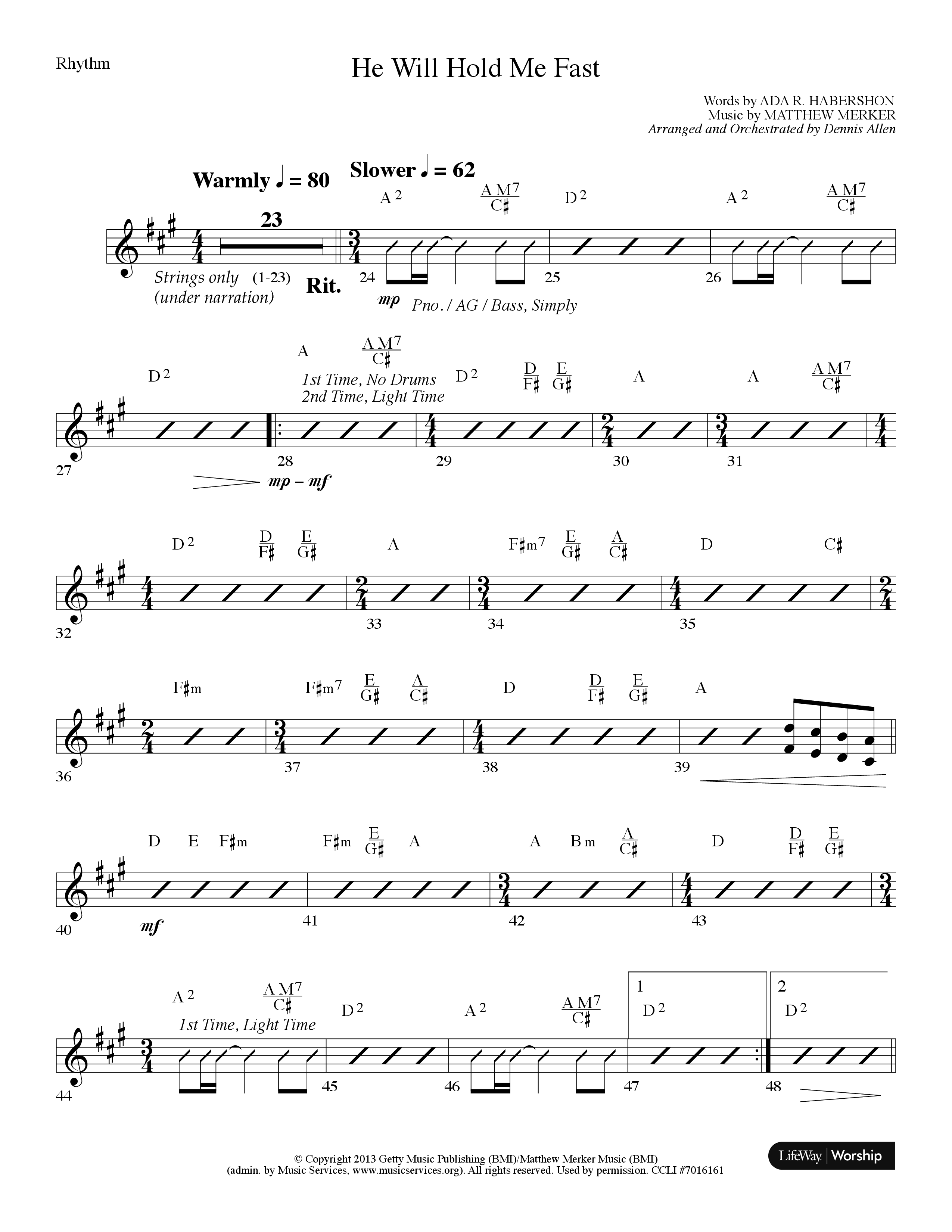 He Will Hold Me Fast (Choral Anthem SATB) Rhythm Chart (Lifeway Choral / Arr. Dennis Allen)