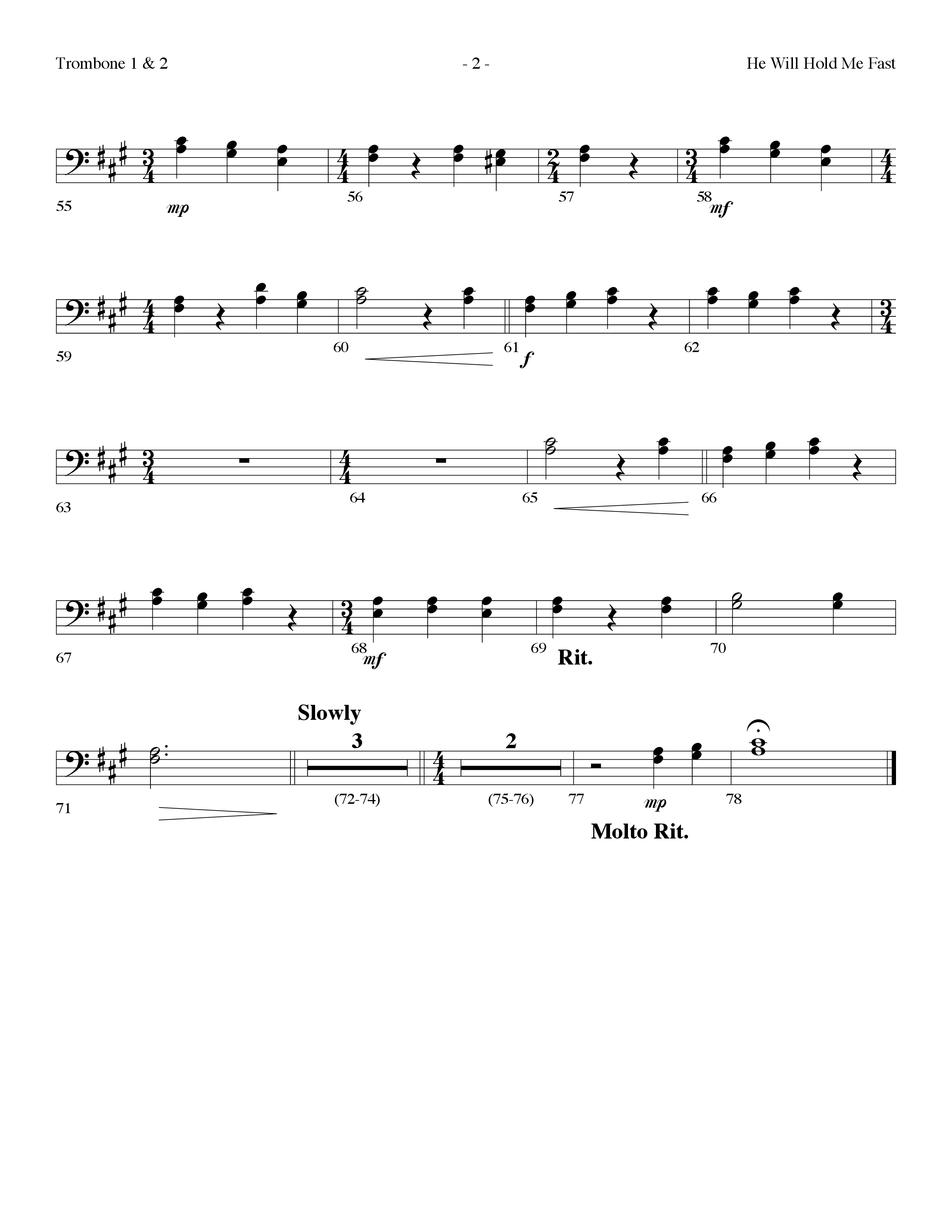 He Will Hold Me Fast (Choral Anthem SATB) Trombone 1/2 (Lifeway Choral / Arr. Dennis Allen)