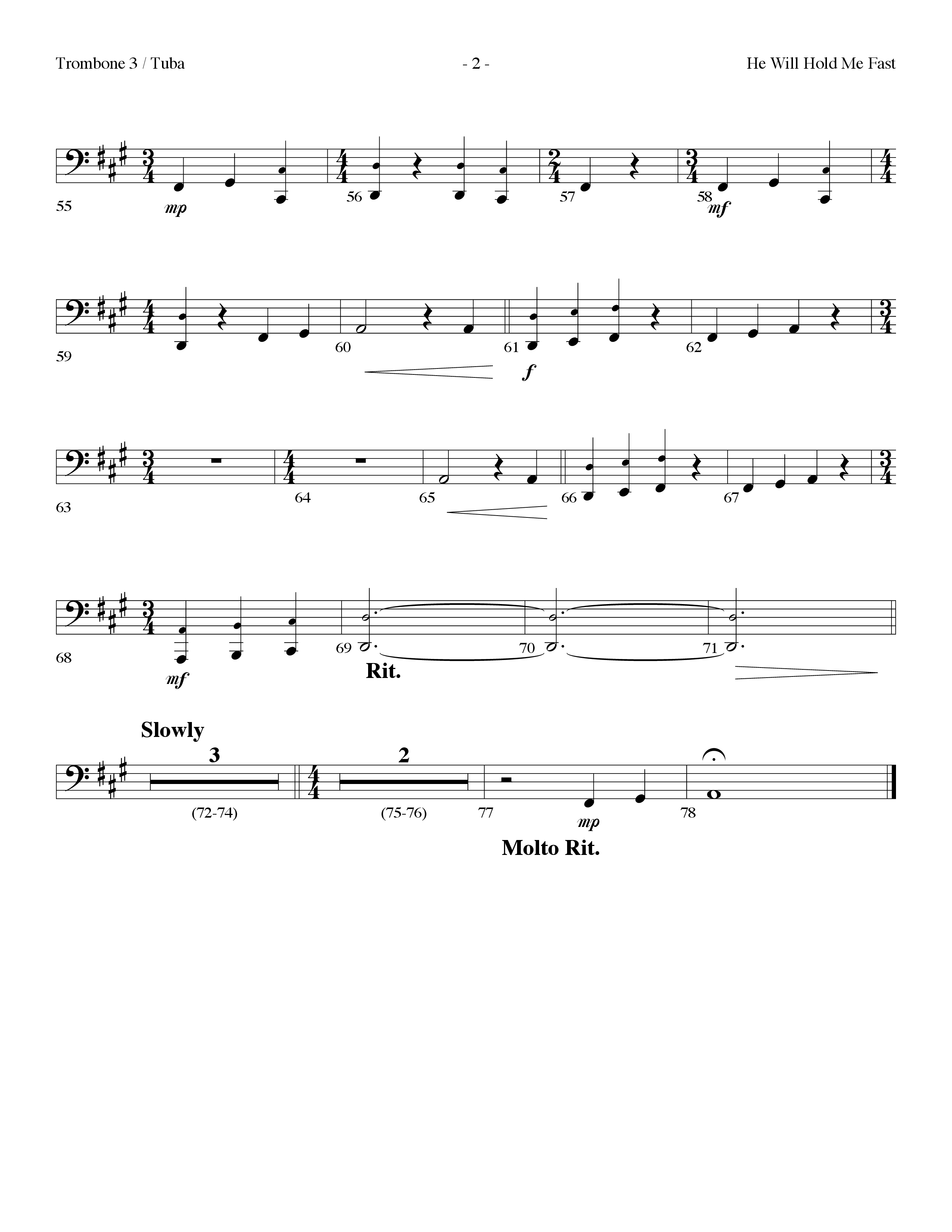 He Will Hold Me Fast (Choral Anthem SATB) Trombone 3/Tuba (Lifeway Choral / Arr. Dennis Allen)