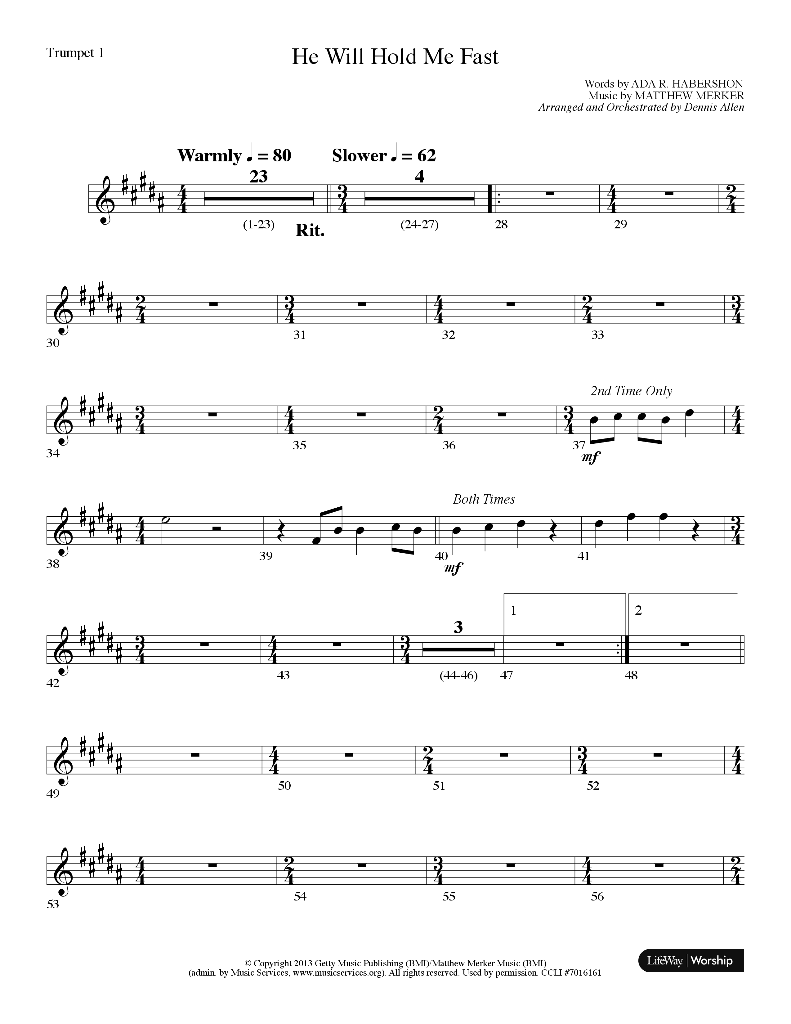 He Will Hold Me Fast (Choral Anthem SATB) Trumpet 1 (Lifeway Choral / Arr. Dennis Allen)