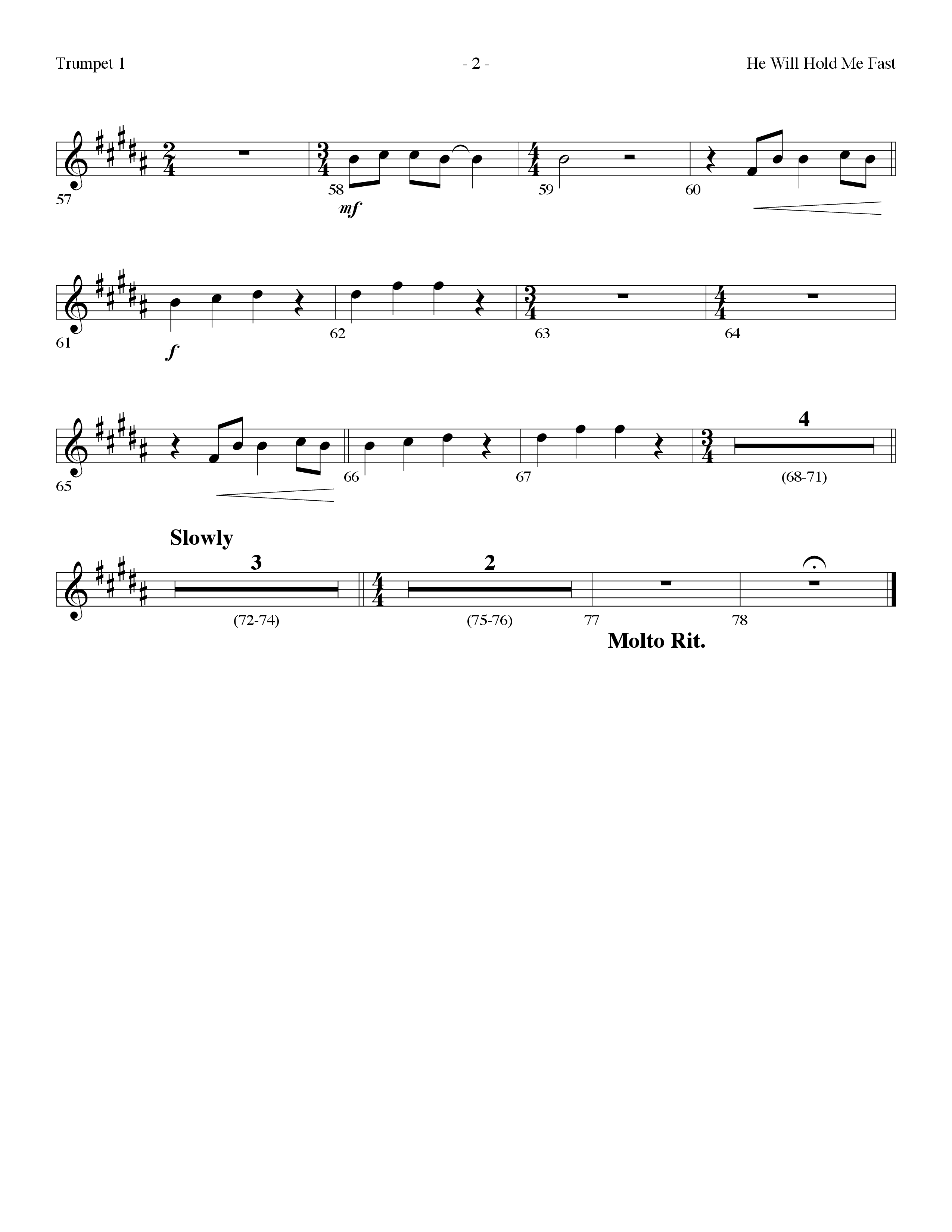 He Will Hold Me Fast (Choral Anthem SATB) Trumpet 1 (Lifeway Choral / Arr. Dennis Allen)