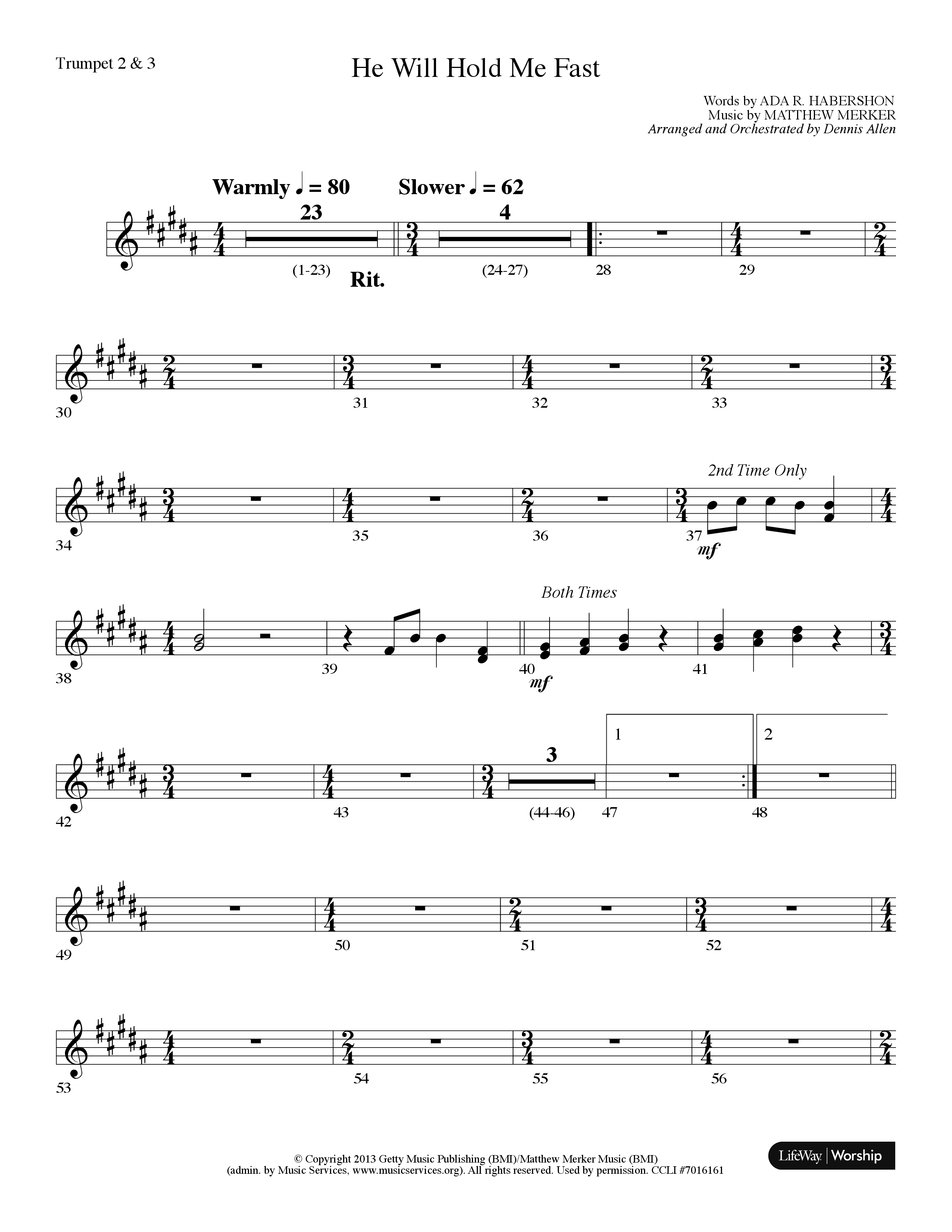 He Will Hold Me Fast (Choral Anthem SATB) Trumpet 2/3 (Lifeway Choral / Arr. Dennis Allen)