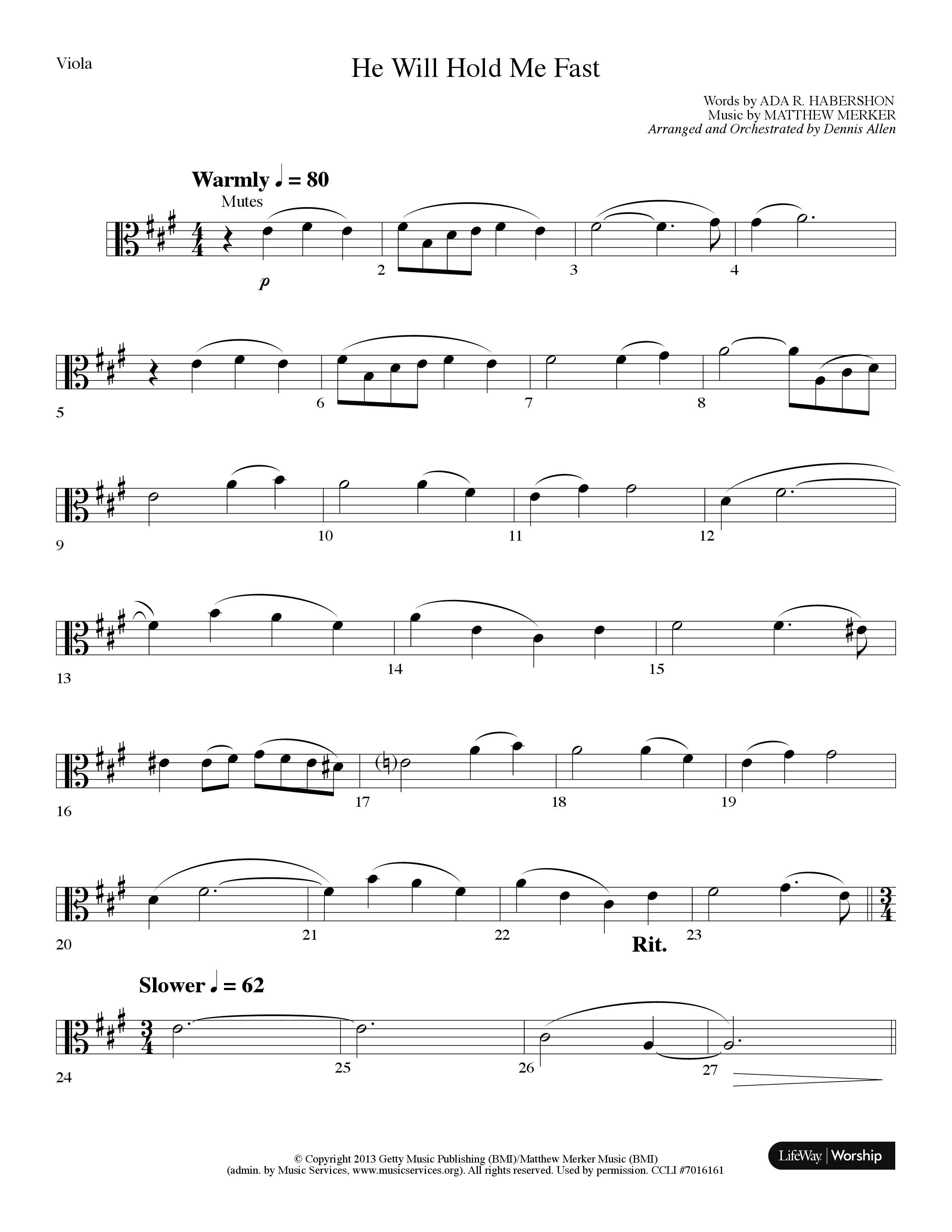 He Will Hold Me Fast (Choral Anthem SATB) Viola (Lifeway Choral / Arr. Dennis Allen)