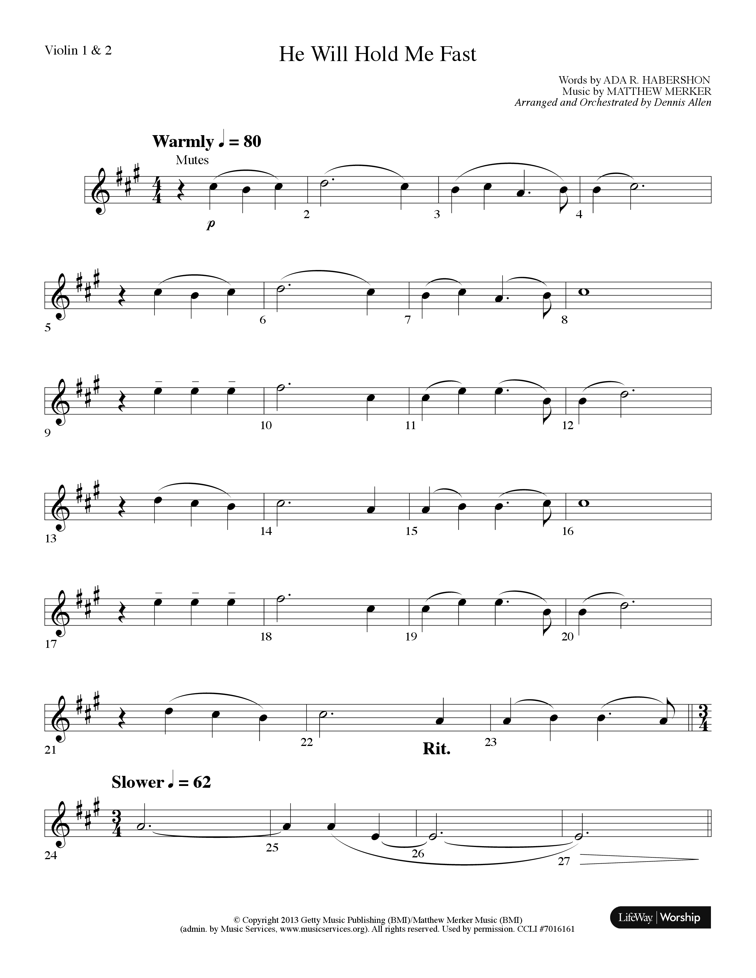 He Will Hold Me Fast (Choral Anthem SATB) Violin 1/2 (Lifeway Choral / Arr. Dennis Allen)