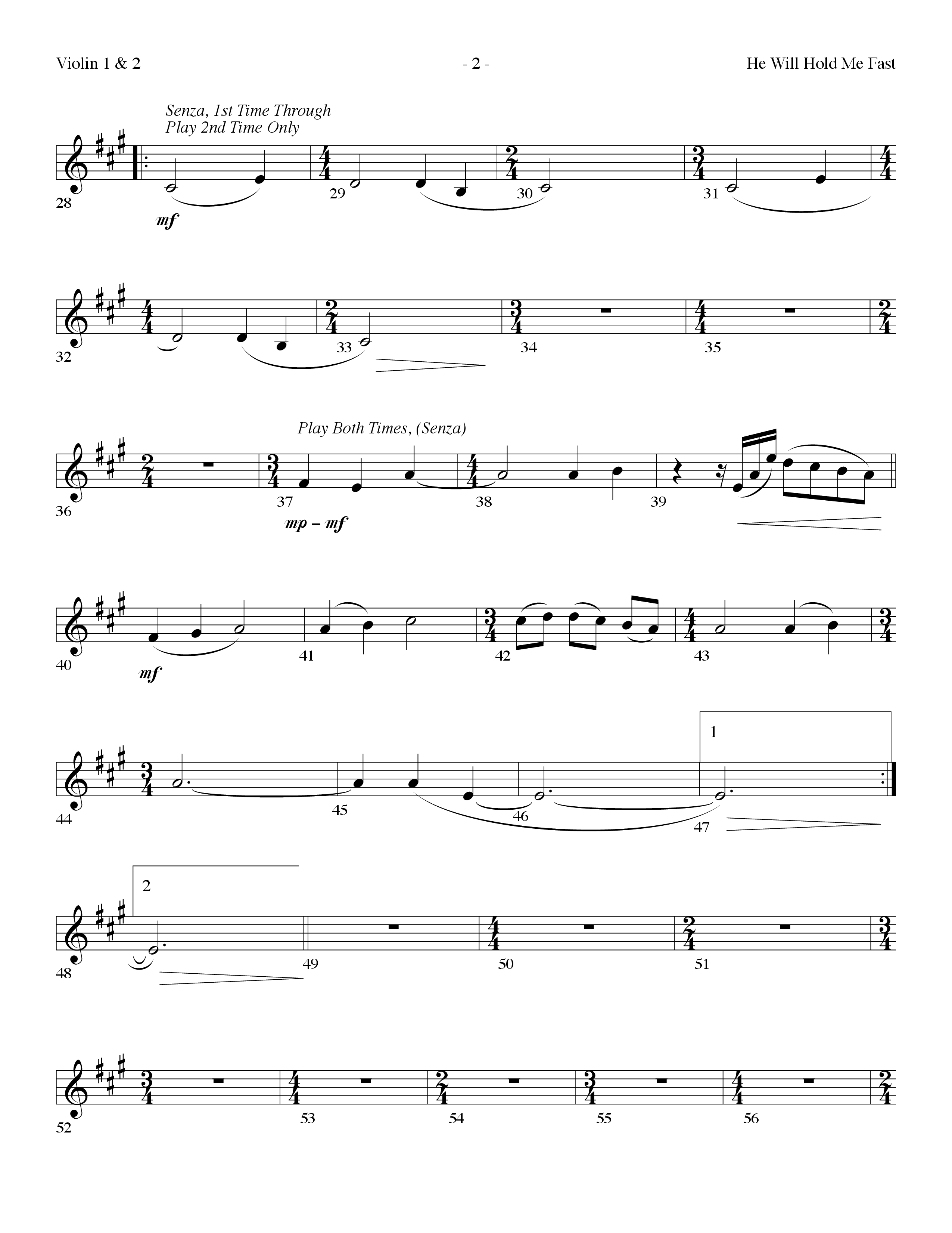 He Will Hold Me Fast (Choral Anthem SATB) Violin 1/2 (Lifeway Choral / Arr. Dennis Allen)