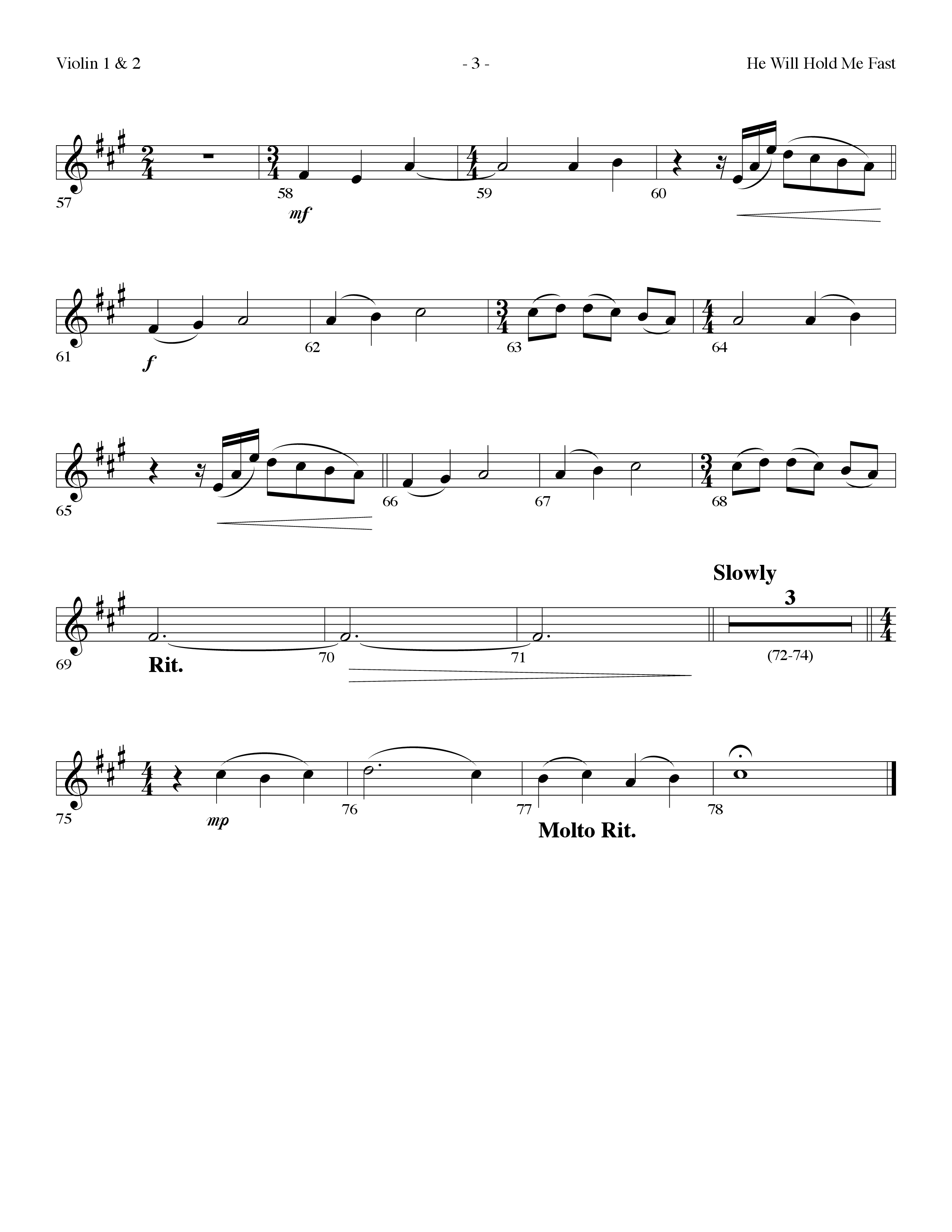 He Will Hold Me Fast (Choral Anthem SATB) Violin 1/2 (Lifeway Choral / Arr. Dennis Allen)