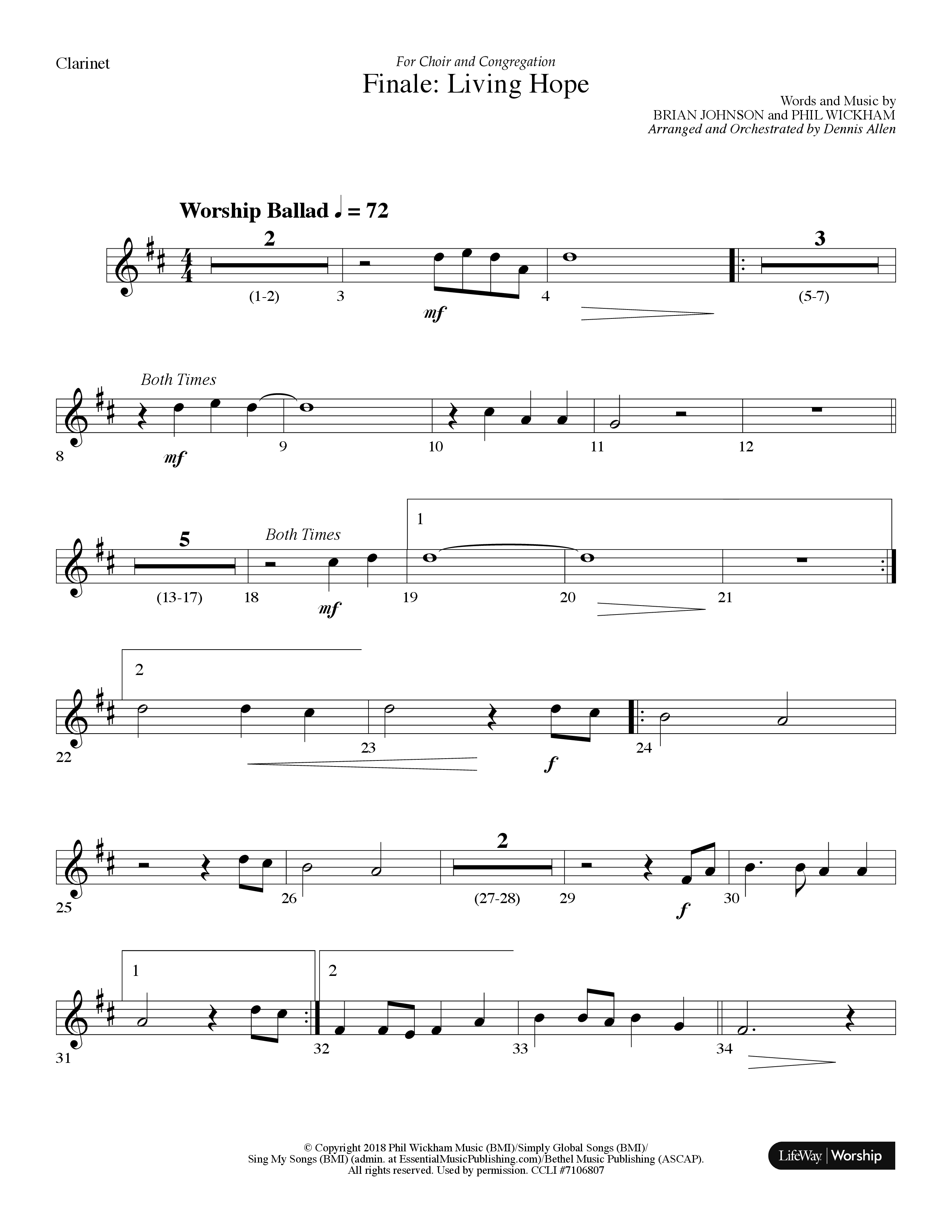 Finale: Living Hope Clarinet (Lifeway Choral / Arr. Dennis Allen)