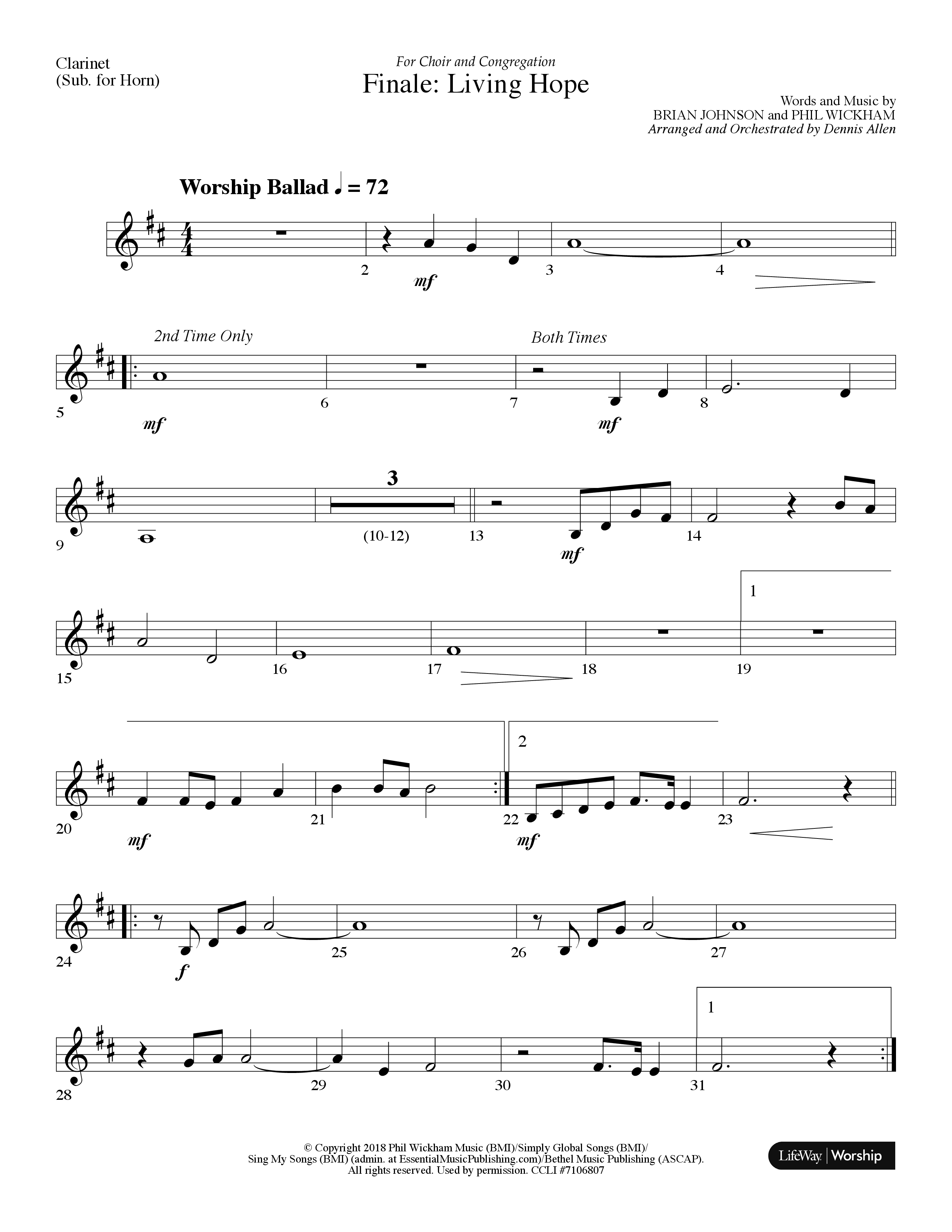 Finale: Living Hope Clarinet (Lifeway Choral / Arr. Dennis Allen)