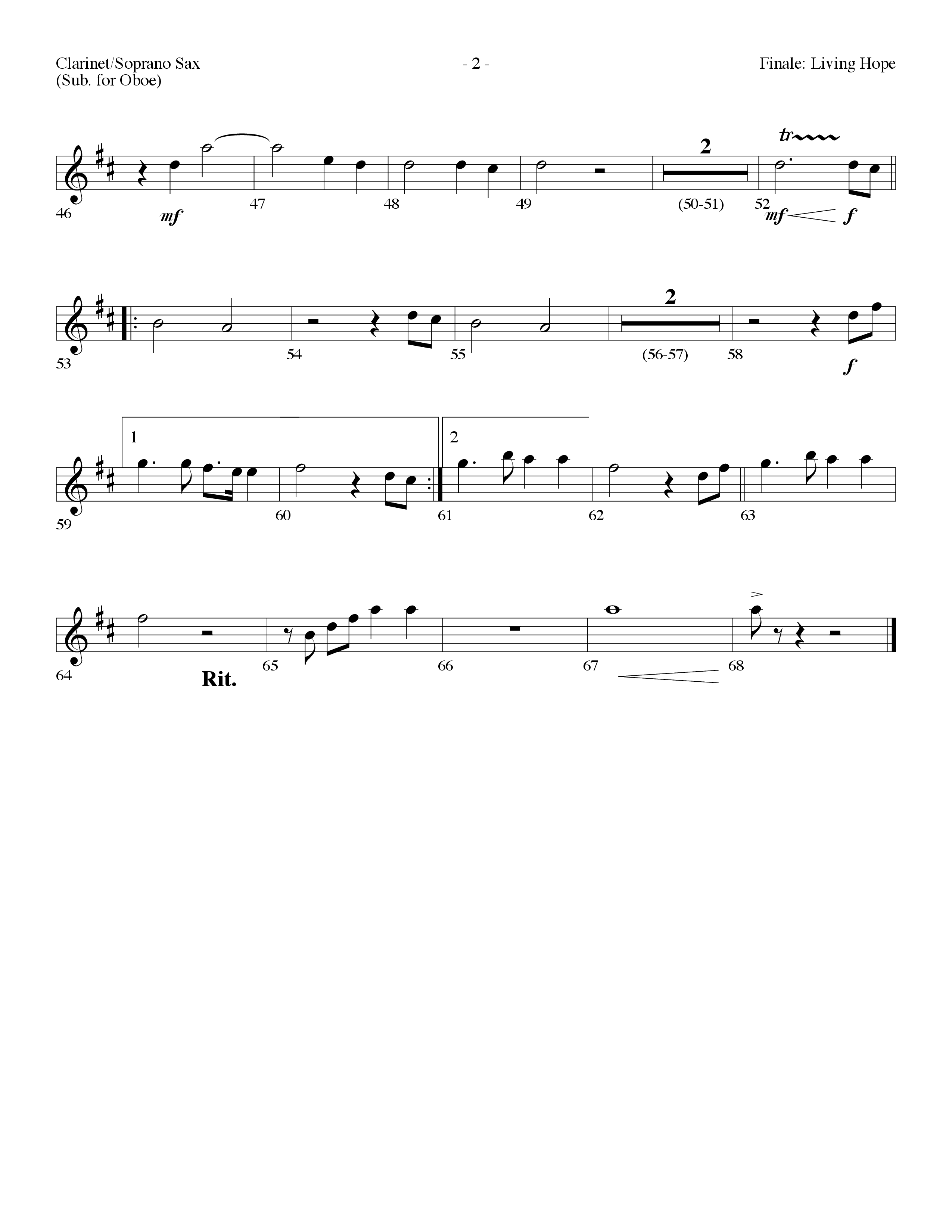 Finale: Living Hope Clarinet/Soprano Sax (Lifeway Choral / Arr. Dennis Allen)