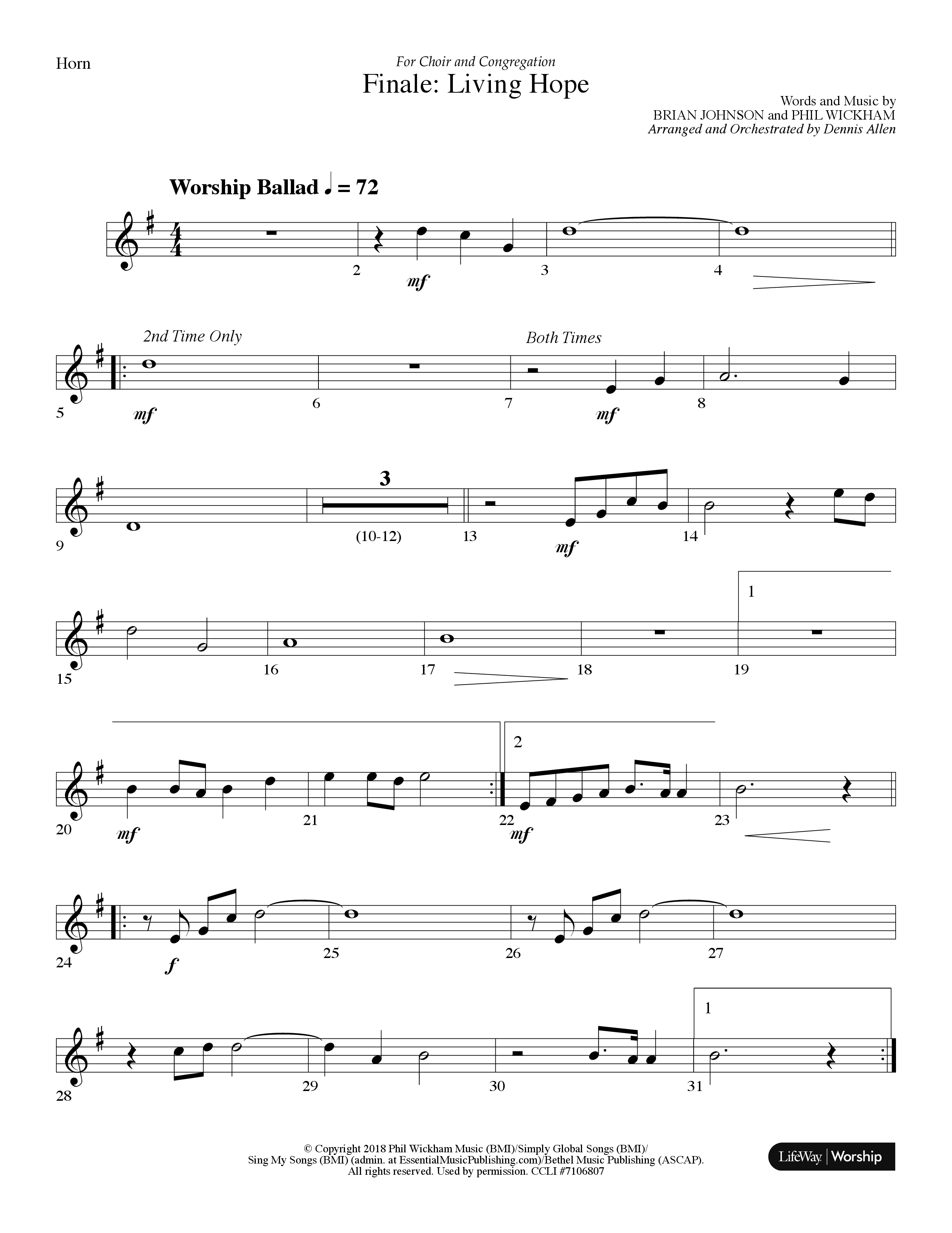 Finale: Living Hope French Horn (Lifeway Choral / Arr. Dennis Allen)