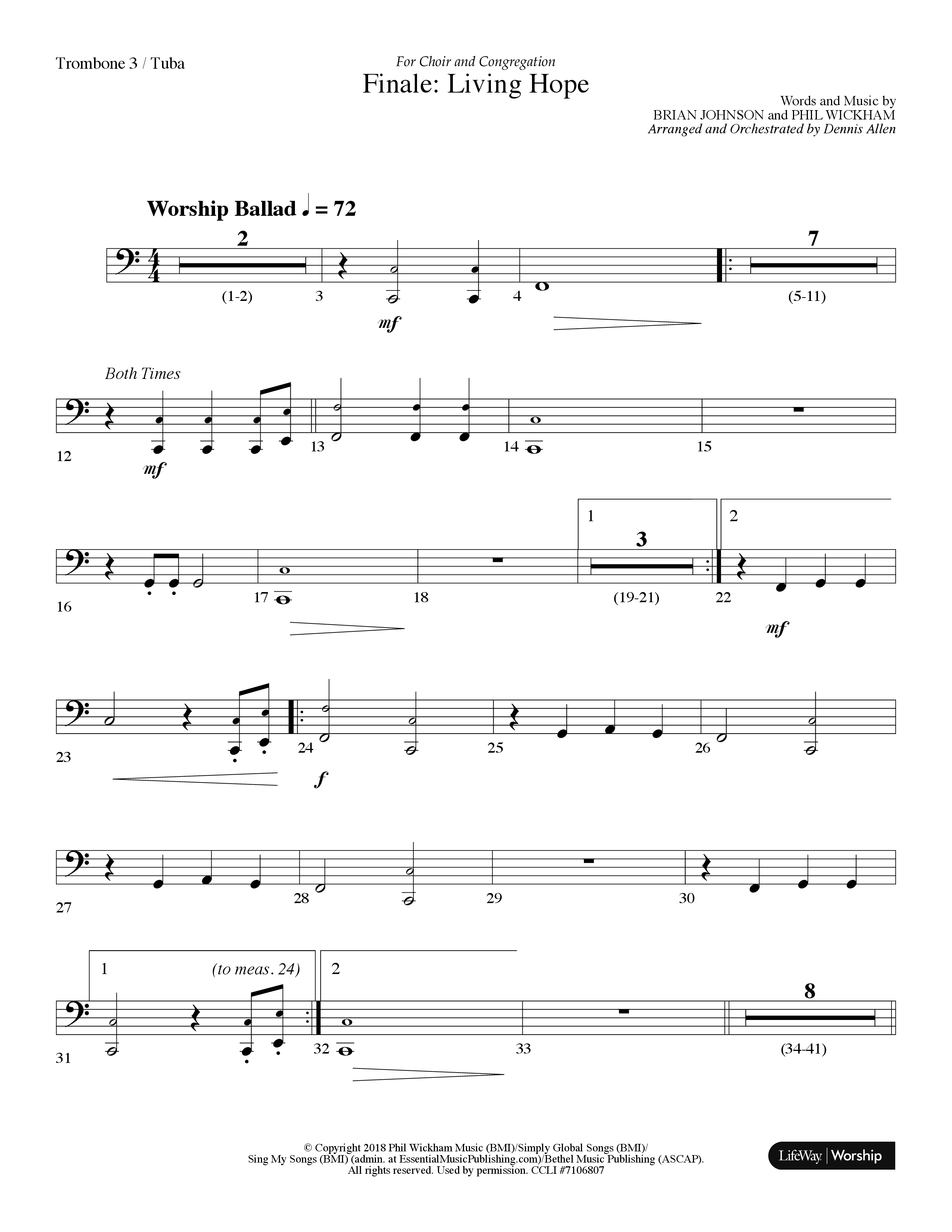 Finale: Living Hope Trombone 3/Tuba (Lifeway Choral / Arr. Dennis Allen)