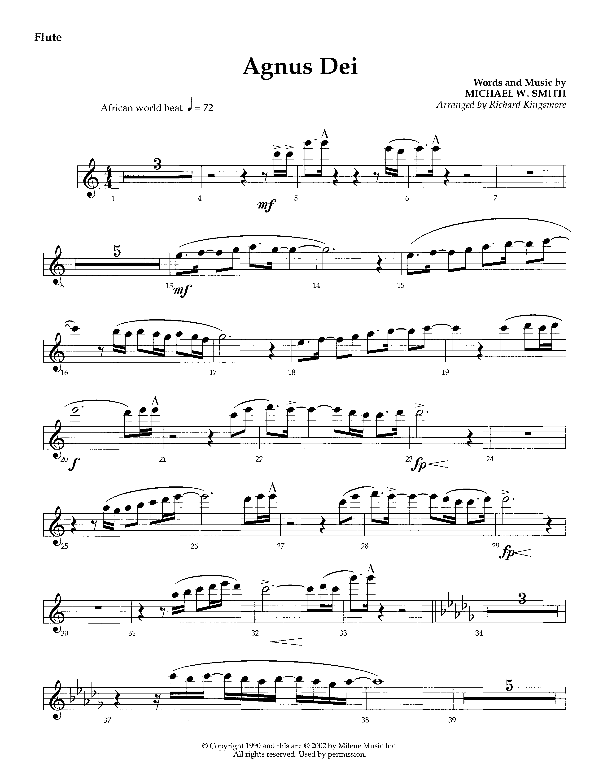 Agnus Dei (Instrumental) Flute (Lifeway Worship / Arr. Richard Kingsmore)