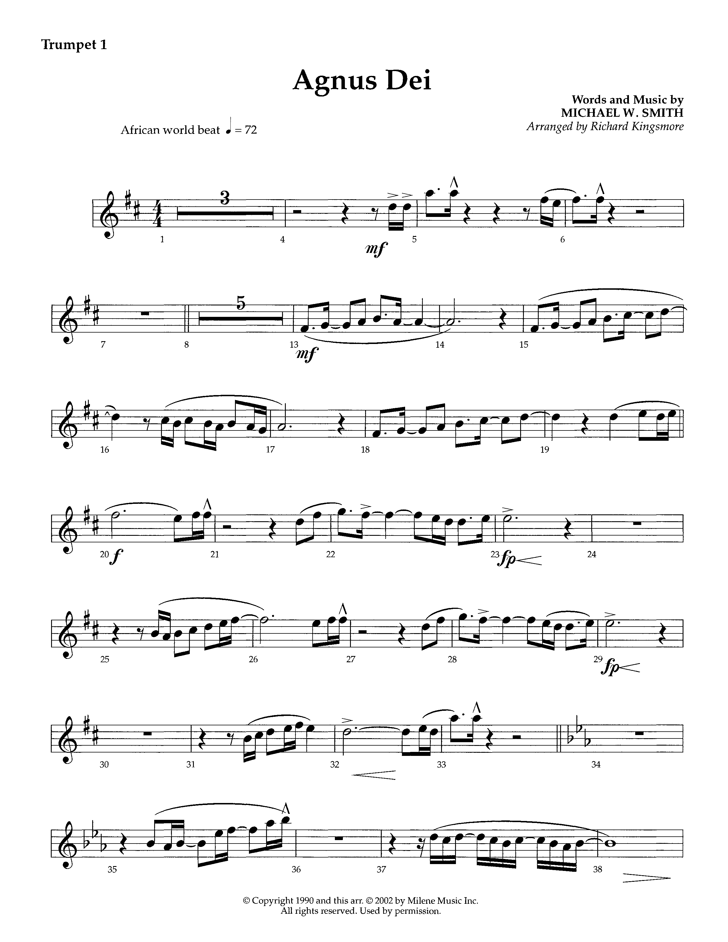 Agnus Dei (Instrumental) Trumpet 1 (Lifeway Worship / Arr. Richard Kingsmore)