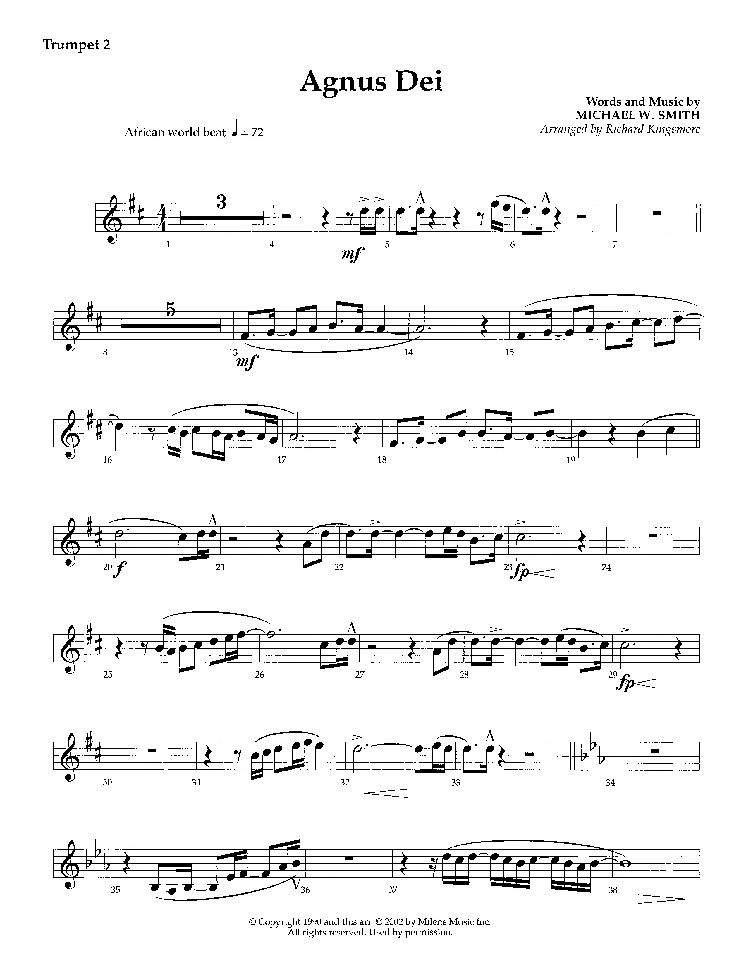 Agnus Dei (Instrumental) Trumpet 2 (Lifeway Worship / Arr. Richard Kingsmore)