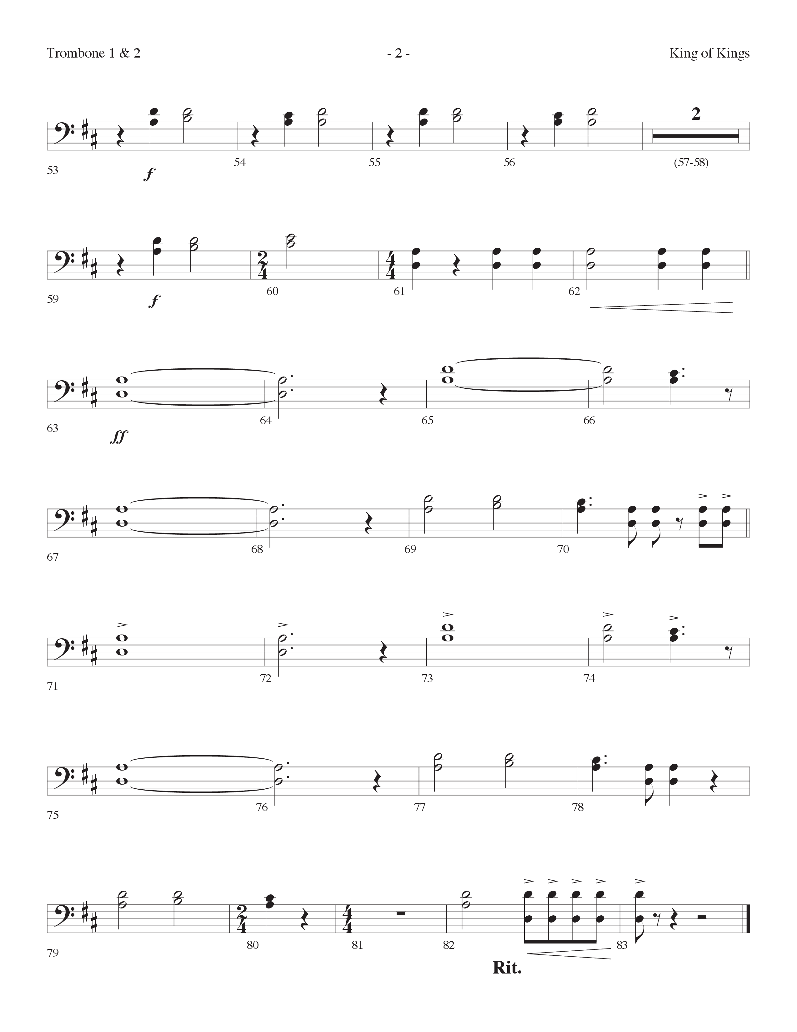 King Of Kings (Choral Anthem SATB) Trombone 1/2 (Lifeway Choral / Arr. Dennis Allen)