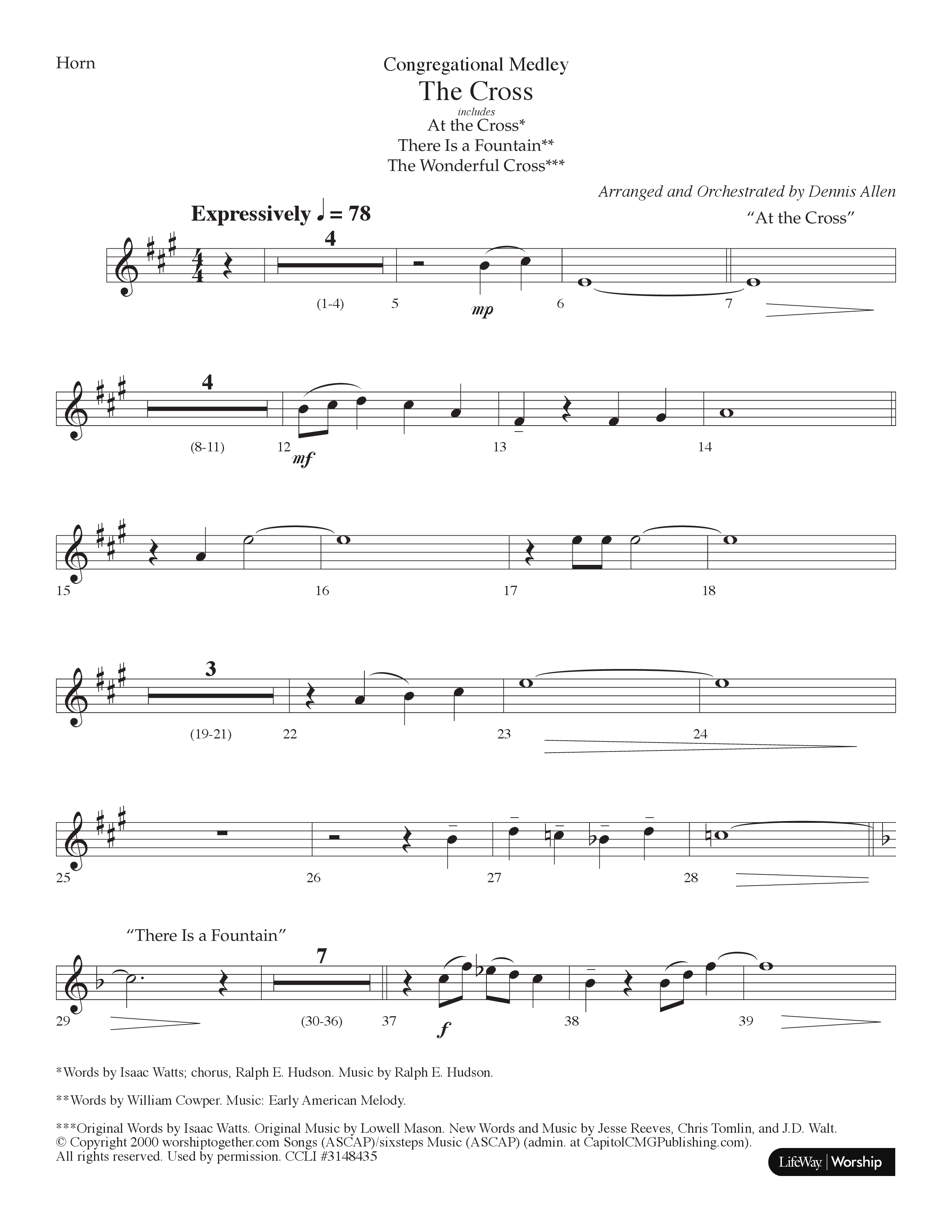 The Cross (with At The Cross, There Is A Fountain, The Wonderful Cross) (Choral Anthem SATB) French Horn (Lifeway Choral / Arr. Dennis Allen)
