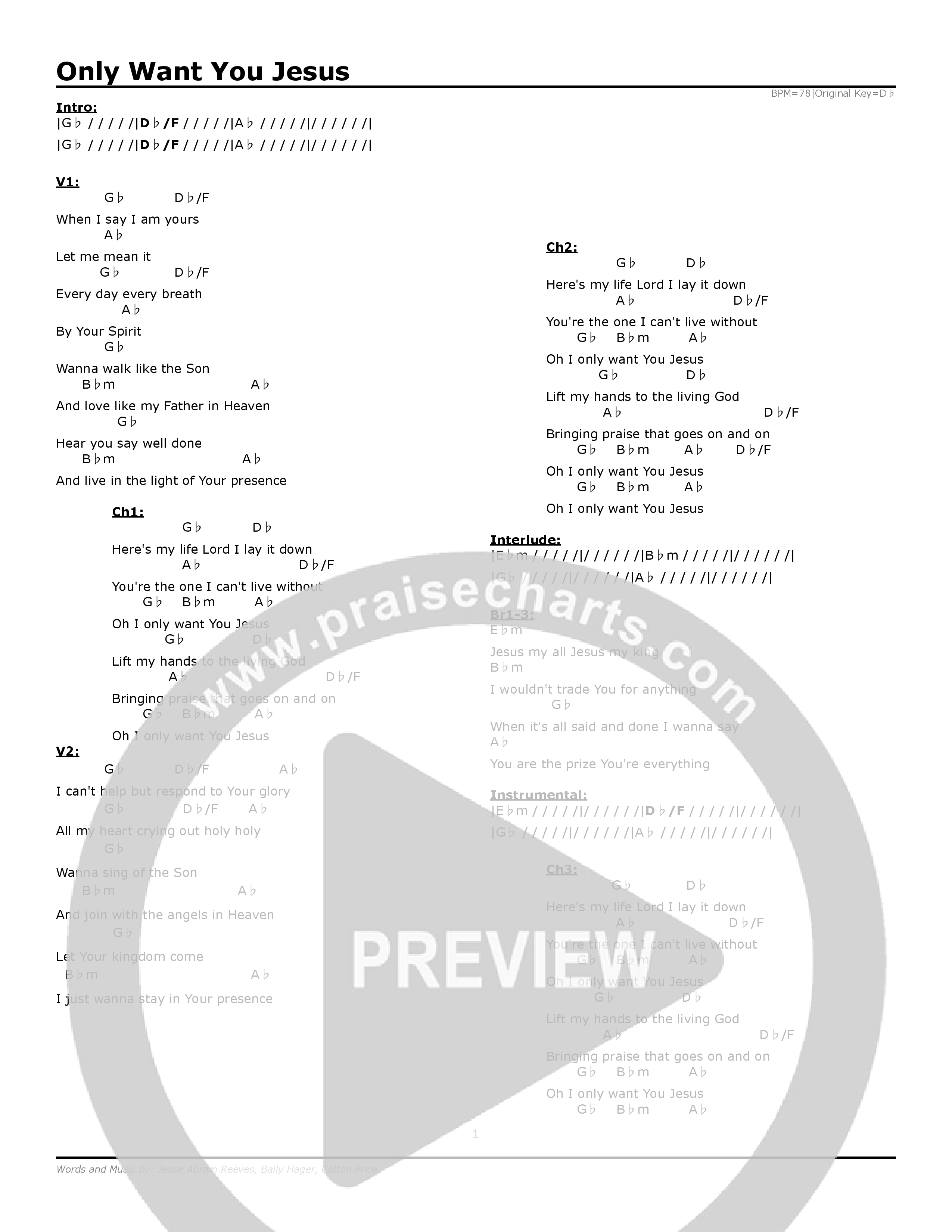 Only Want You Jesus Chord Chart (Motion Worship)