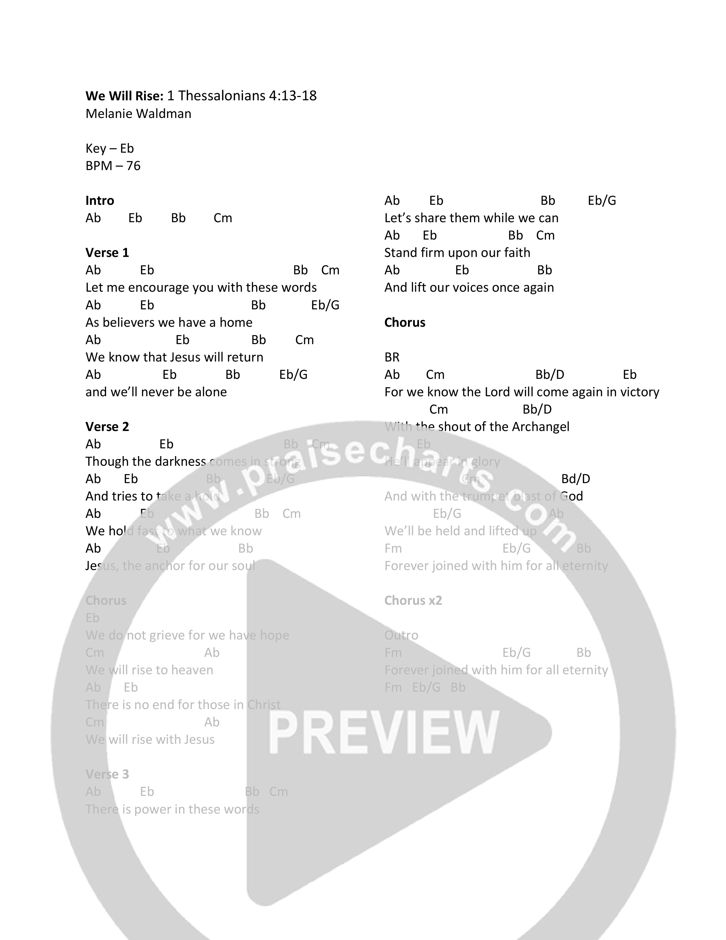 We Will Rise Chord Chart (Melanie Waldman)
